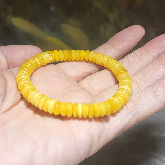 7.9mm Premium Butterscotch Amber donut shape beads bracelet [Natural Crystal] 天然蜜腊算盘珠平安扣手链
