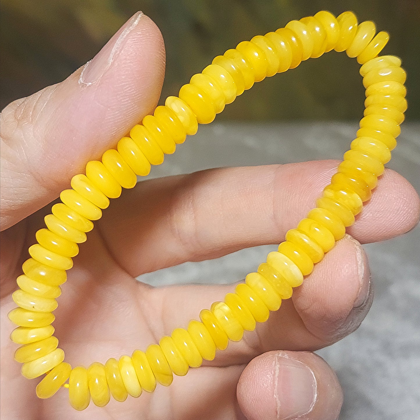 7.9mm Premium Butterscotch Amber donut shape beads bracelet [Natural Crystal] 天然蜜腊算盘珠平安扣手链