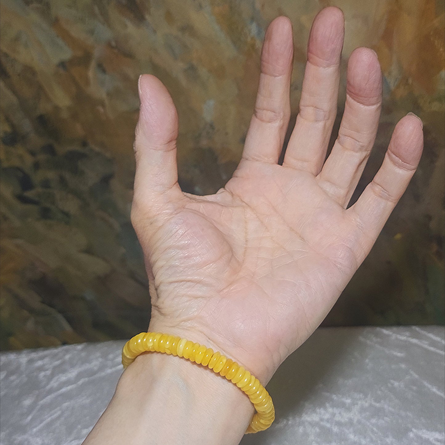 7.9mm Premium Butterscotch Amber donut shape beads bracelet [Natural Crystal] 天然蜜腊算盘珠平安扣手链