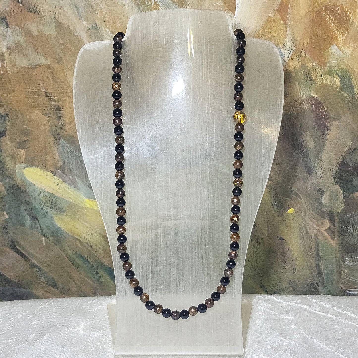 Gegegems Creation 6mm Black Tourmaline Bronzite 8mm Smoky Quartz 108 mala necklace 精品黑碧玺古铜辉配茶水晶六字真言108念珠项链