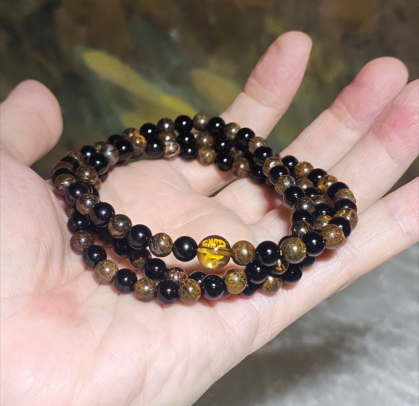 Gegegems Creation 6mm Black Tourmaline Bronzite 8mm Smoky Quartz 108 mala necklace 精品黑碧玺古铜辉配茶水晶六字真言108念珠项链