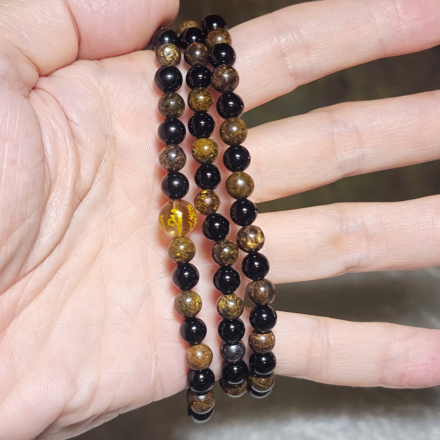 Gegegems Creation 6mm Black Tourmaline Bronzite 8mm Smoky Quartz 108 mala necklace 精品黑碧玺古铜辉配茶水晶六字真言108念珠项链