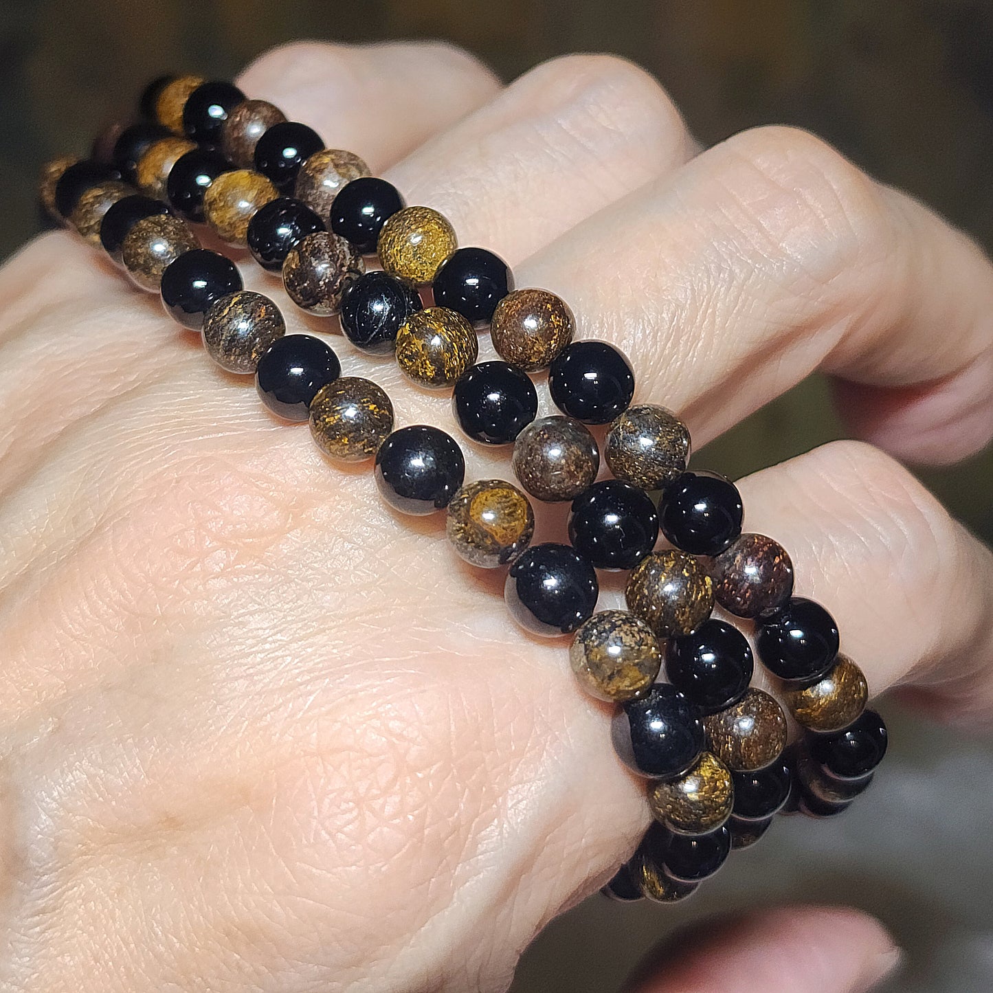 Gegegems Creation 6mm Black Tourmaline Bronzite 8mm Smoky Quartz 108 mala necklace 精品黑碧玺古铜辉配茶水晶六字真言108念珠项链