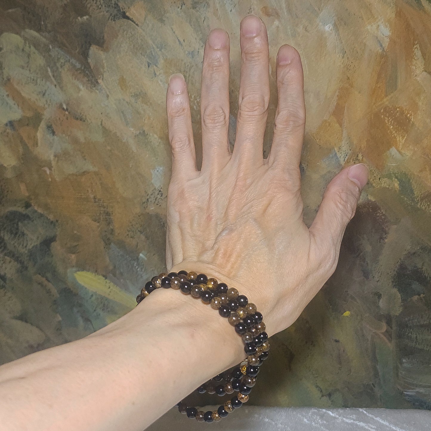 Gegegems Creation 6mm Black Tourmaline Bronzite 8mm Smoky Quartz 108 mala necklace 精品黑碧玺古铜辉配茶水晶六字真言108念珠项链