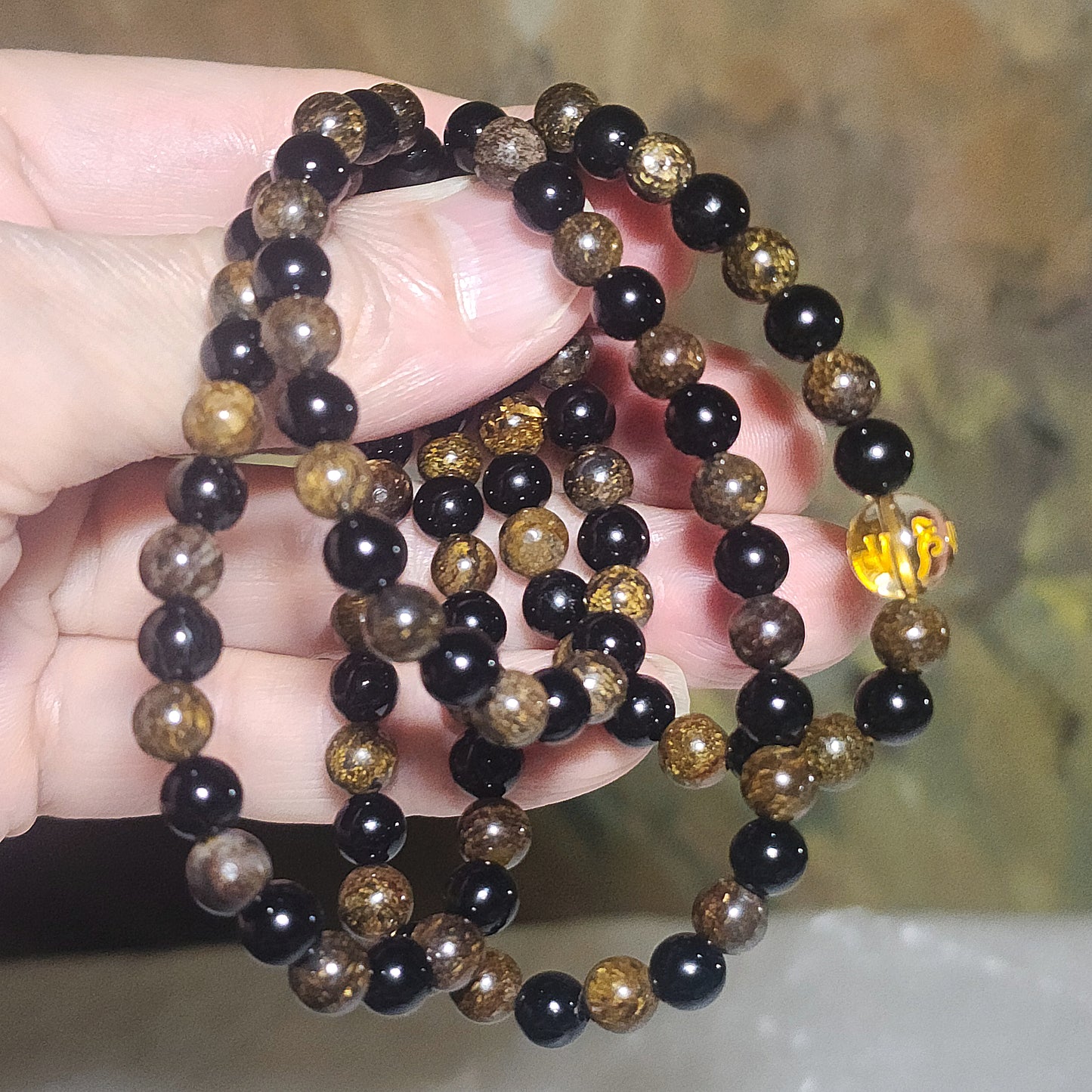 Gegegems Creation 6mm Black Tourmaline Bronzite 8mm Smoky Quartz 108 mala necklace 精品黑碧玺古铜辉配茶水晶六字真言108念珠项链