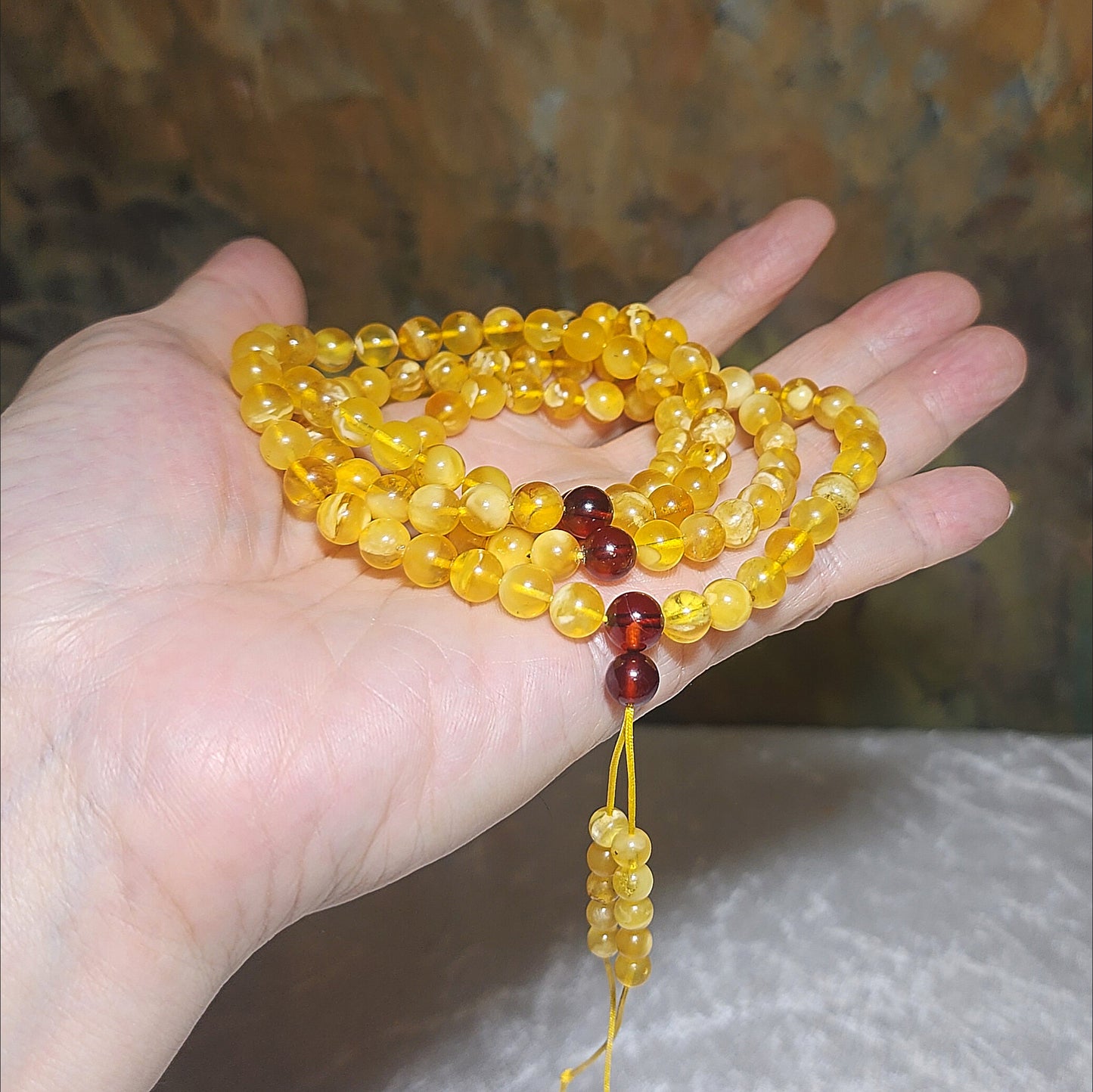 7.2mm Premium Butterscotch Amber 108 mala necklace [Natural Crystal] 优质蜜蜡108念珠项链 #5