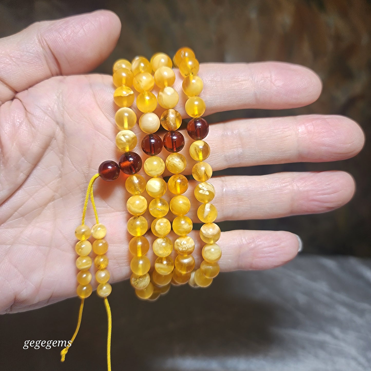 7.2mm Premium Butterscotch Amber 108 mala necklace [Natural Crystal] 优质蜜蜡108念珠项链 #5