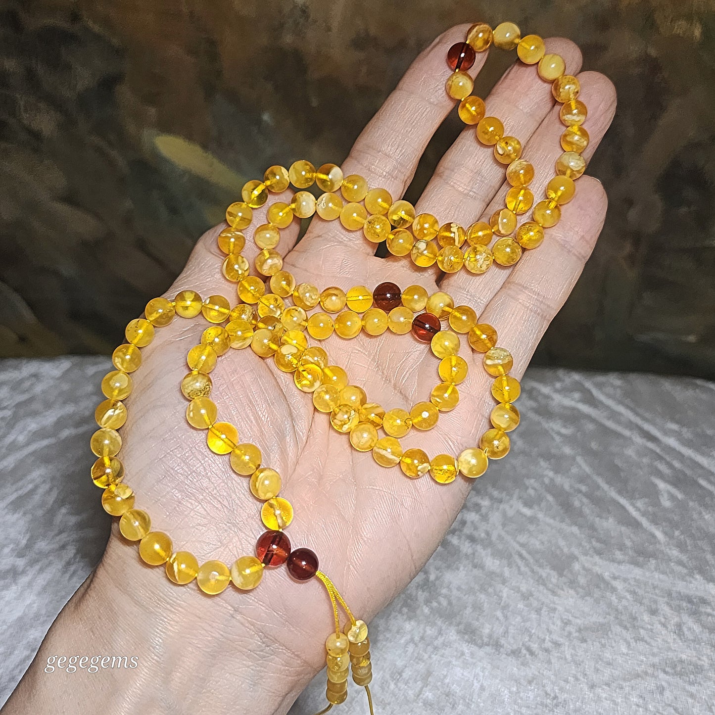 7.2mm Premium Butterscotch Amber 108 mala necklace [Natural Crystal] 优质蜜蜡108念珠项链 #5