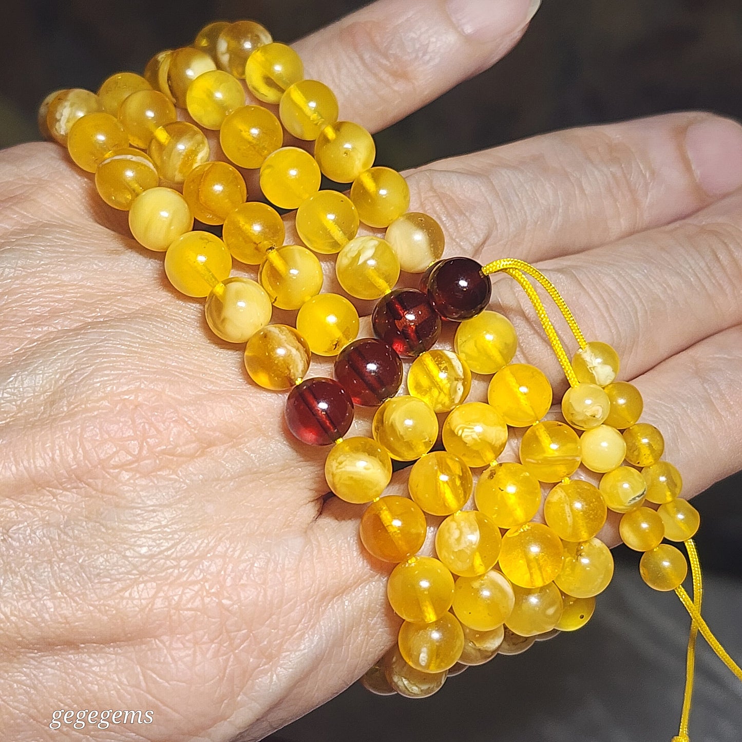 7.2mm Premium Butterscotch Amber 108 mala necklace [Natural Crystal] 优质蜜蜡108念珠项链 #5