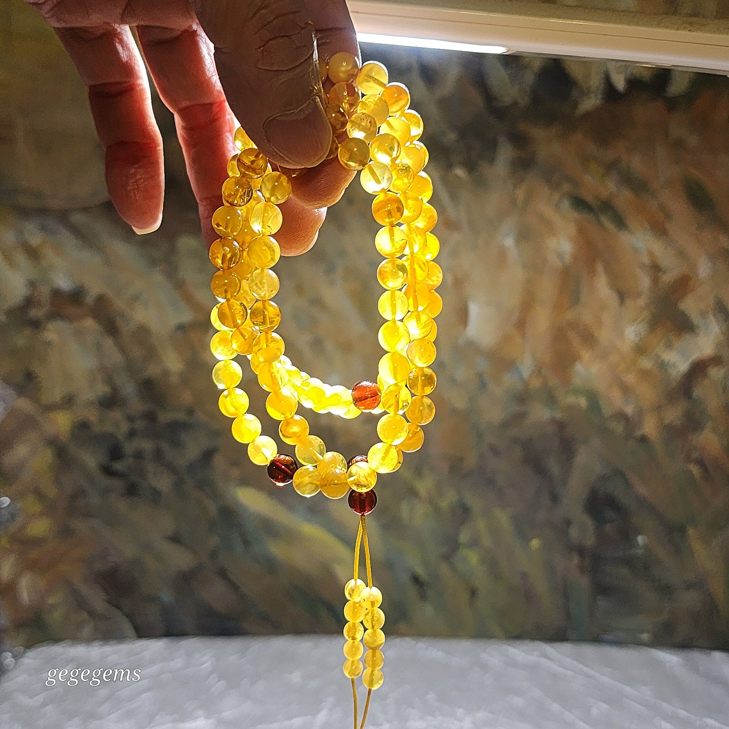 7.2mm Premium Butterscotch Amber 108 mala necklace [Natural Crystal] 优质蜜蜡108念珠项链 #5
