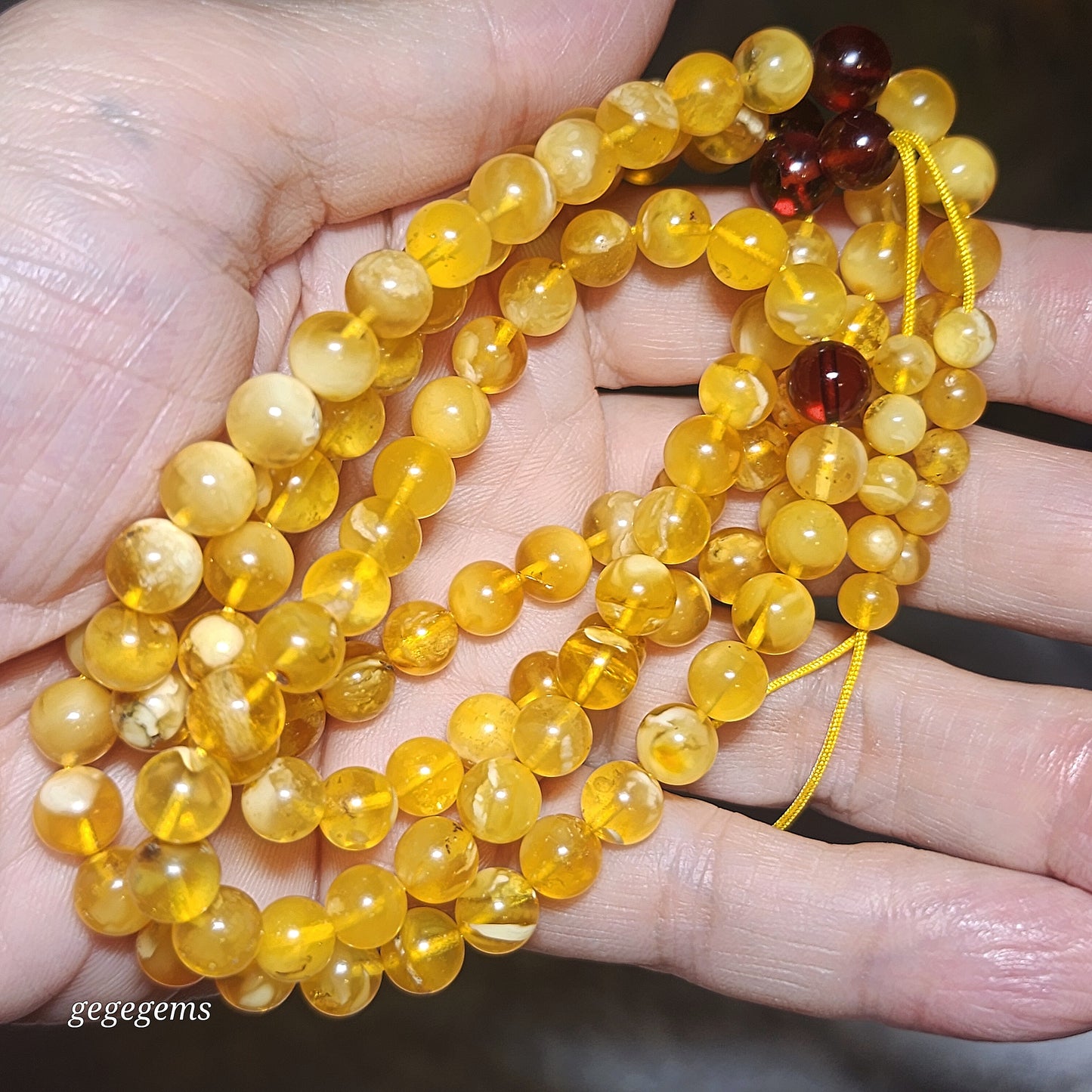 7.2mm Premium Butterscotch Amber 108 mala necklace [Natural Crystal] 优质蜜蜡108念珠项链 #5