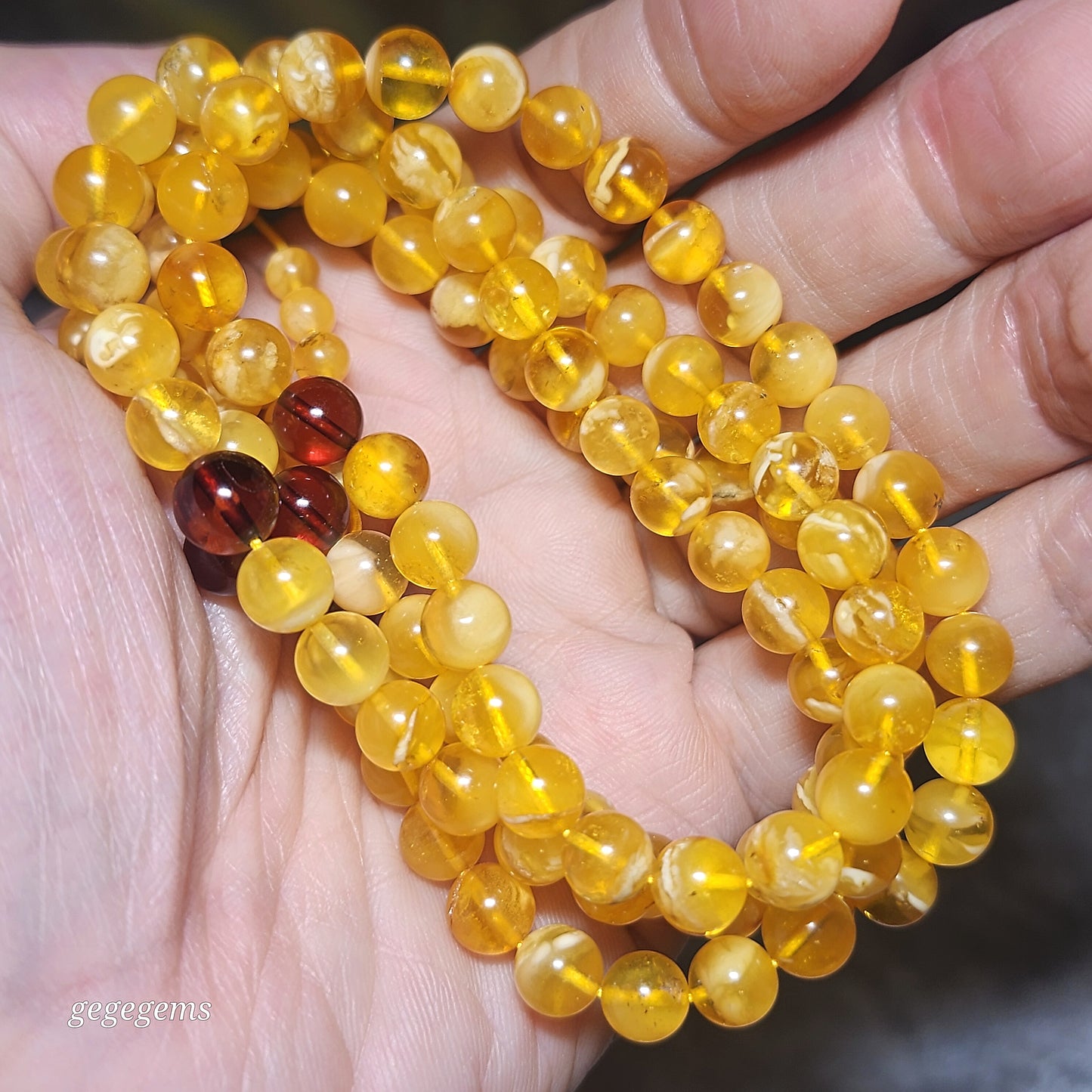 7.2mm Premium Butterscotch Amber 108 mala necklace [Natural Crystal] 优质蜜蜡108念珠项链 #5