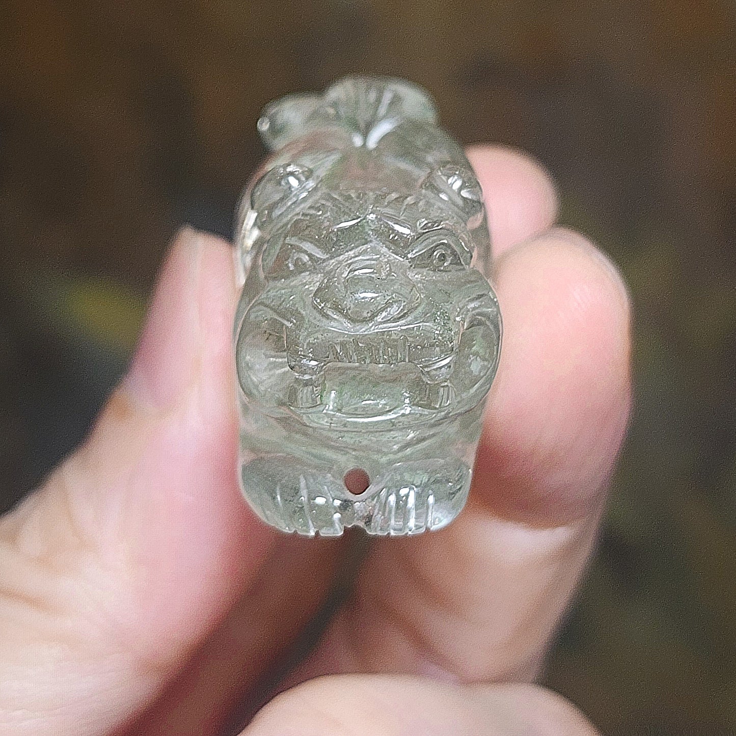 Gegegems Collection premium Green Phantom Quartz 3 dimensions Pi Xiu pendant Icy transparent with rainbow reflection & layers of "mountains" (free necklace cord) [Natural Crystal]  精品透体多层绿幽灵彩虹立体貔貅吊坠(送项链绳)