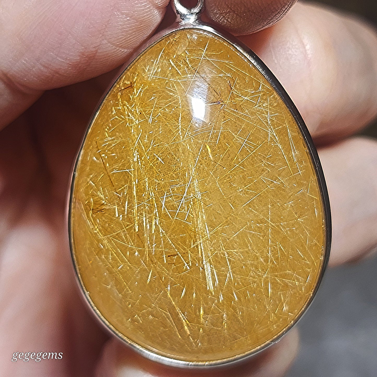 32.8 grams Large size Premium natural Rutilated Quartz 925 Silver pendant [Natural Crystal] 精品大号金丝发晶925银吊坠