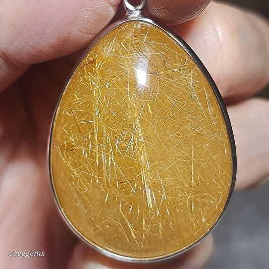 32.8 grams Large size Premium natural Rutilated Quartz 925 Silver pendant [Natural Crystal] 精品大号金丝发晶925银吊坠