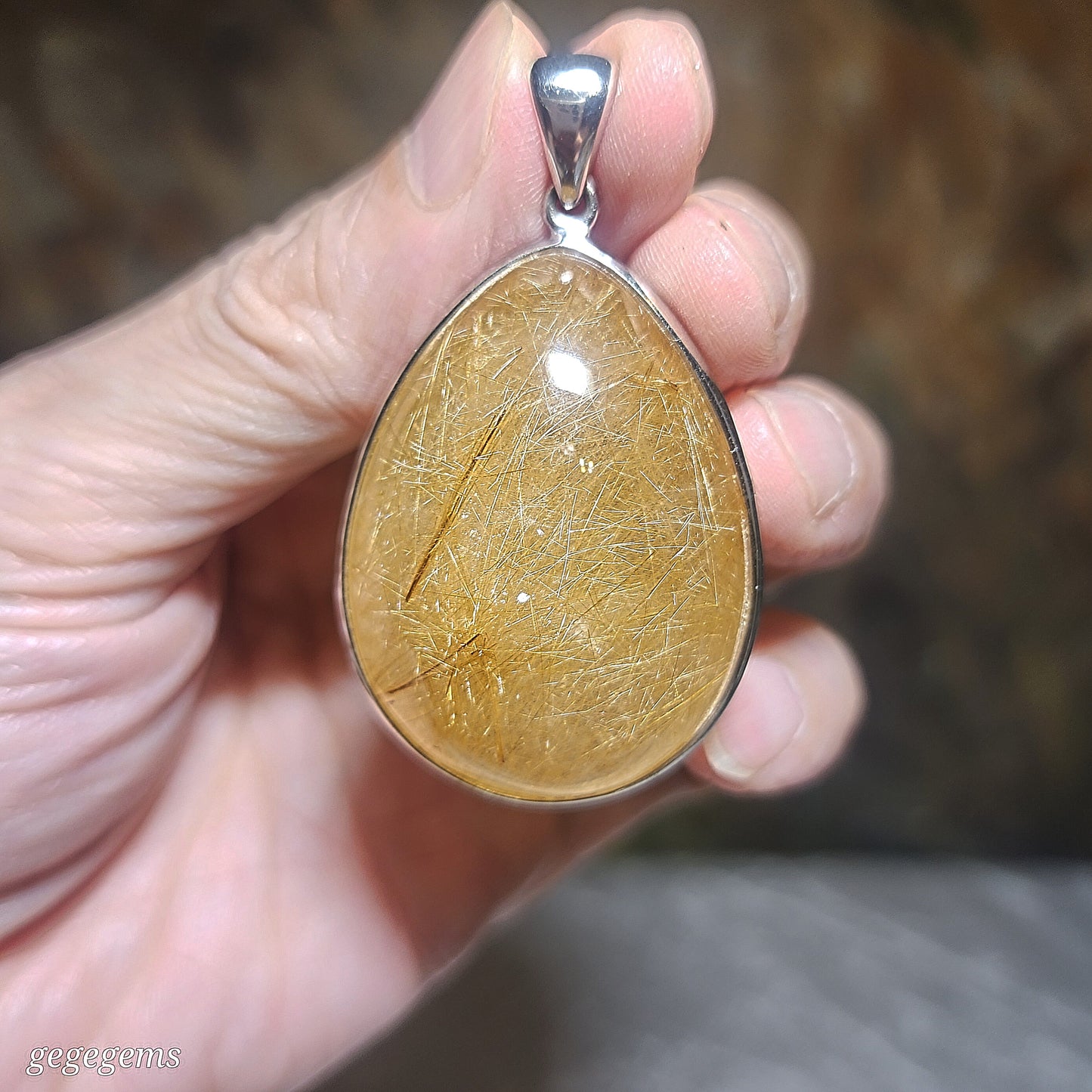 32.8 grams Large size Premium natural Rutilated Quartz 925 Silver pendant [Natural Crystal] 精品大号金丝发晶925银吊坠
