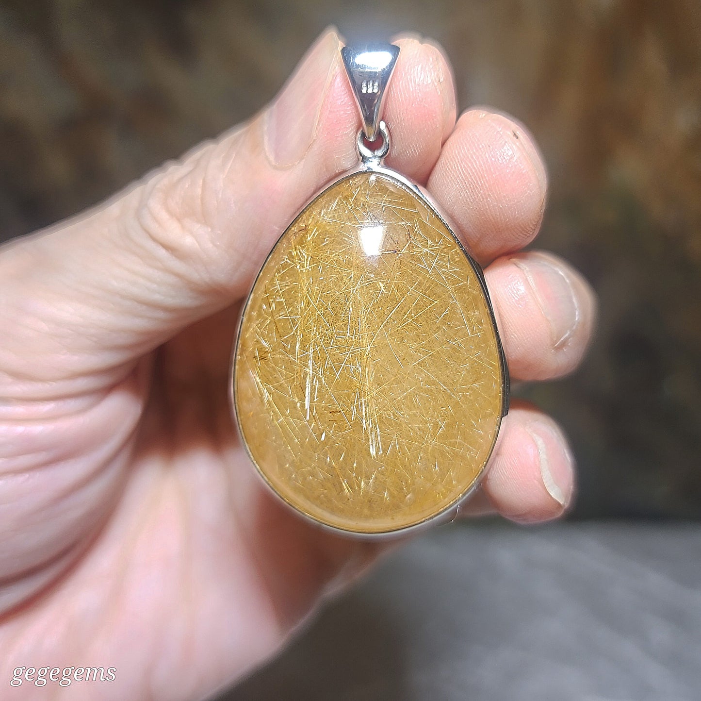 32.8 grams Large size Premium natural Rutilated Quartz 925 Silver pendant [Natural Crystal] 精品大号金丝发晶925银吊坠