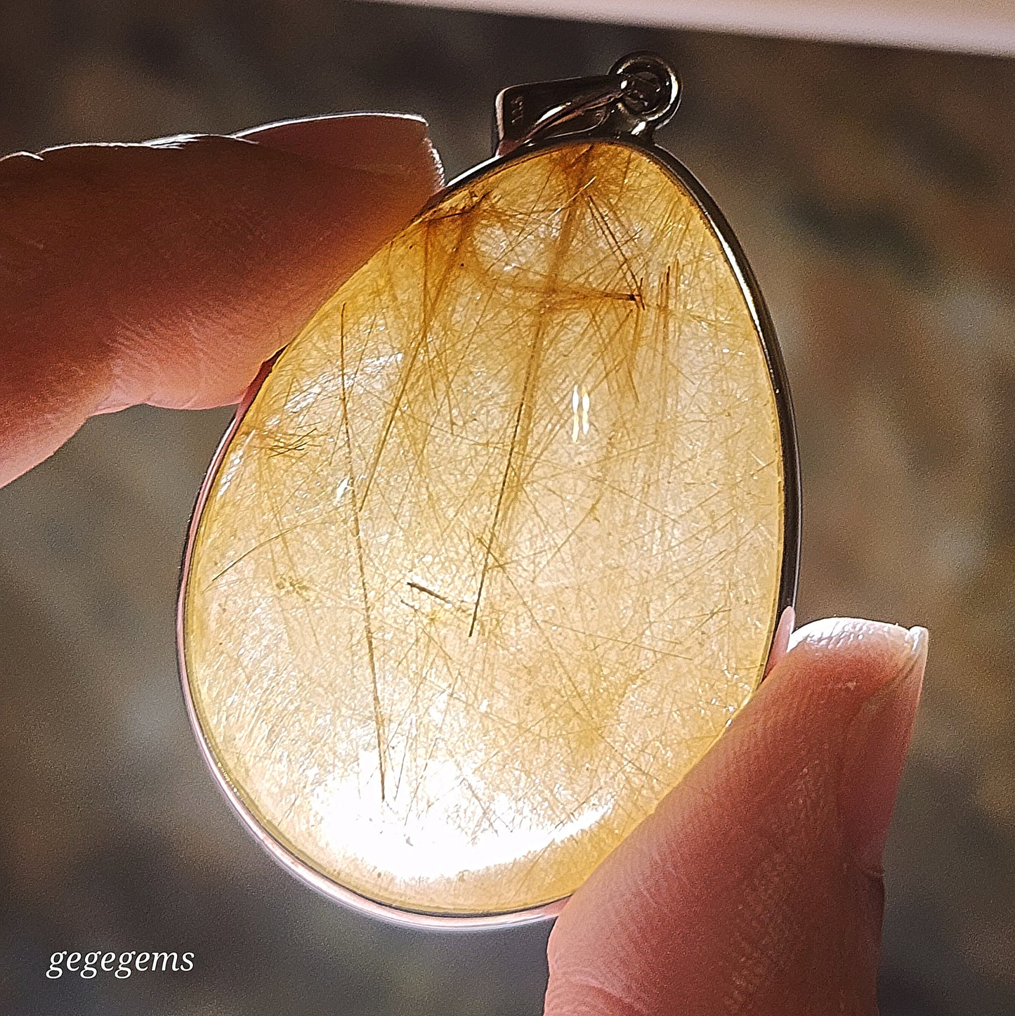 32.8 grams Large size Premium natural Rutilated Quartz 925 Silver pendant [Natural Crystal] 精品大号金丝发晶925银吊坠