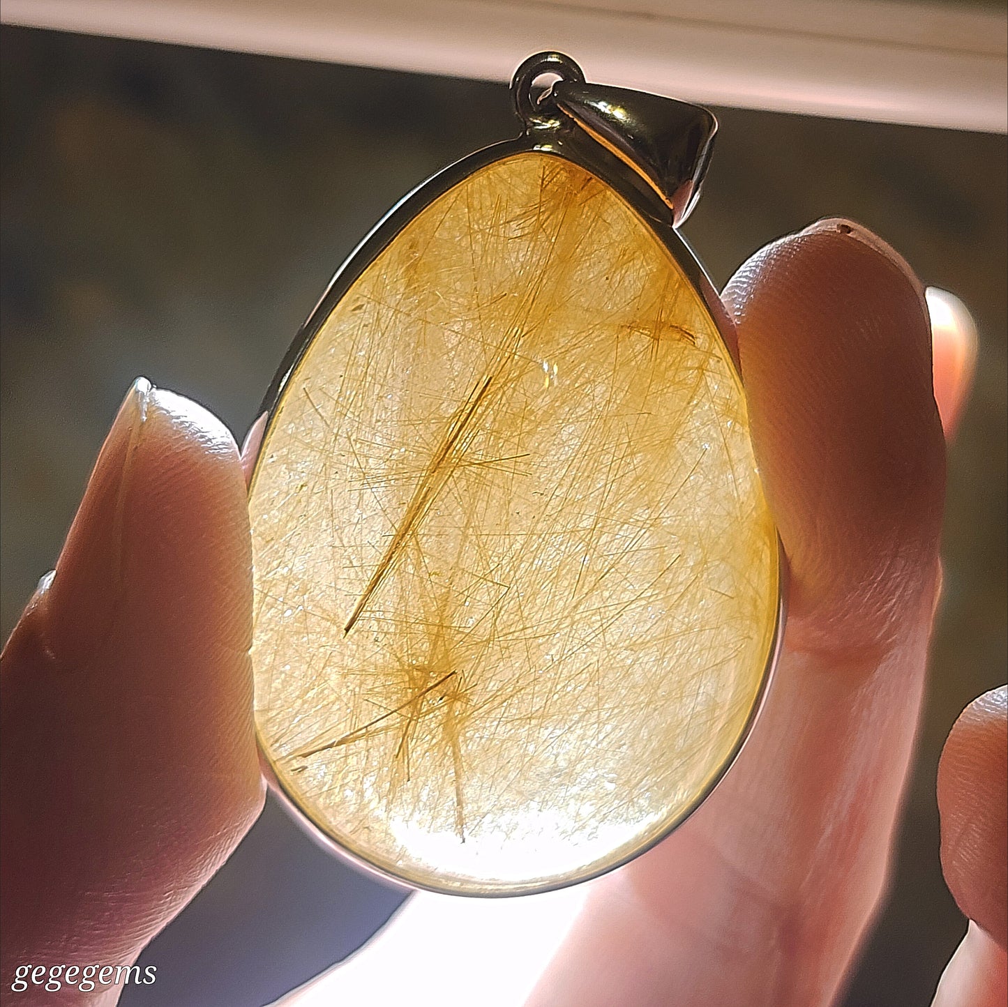 32.8 grams Large size Premium natural Rutilated Quartz 925 Silver pendant [Natural Crystal] 精品大号金丝发晶925银吊坠