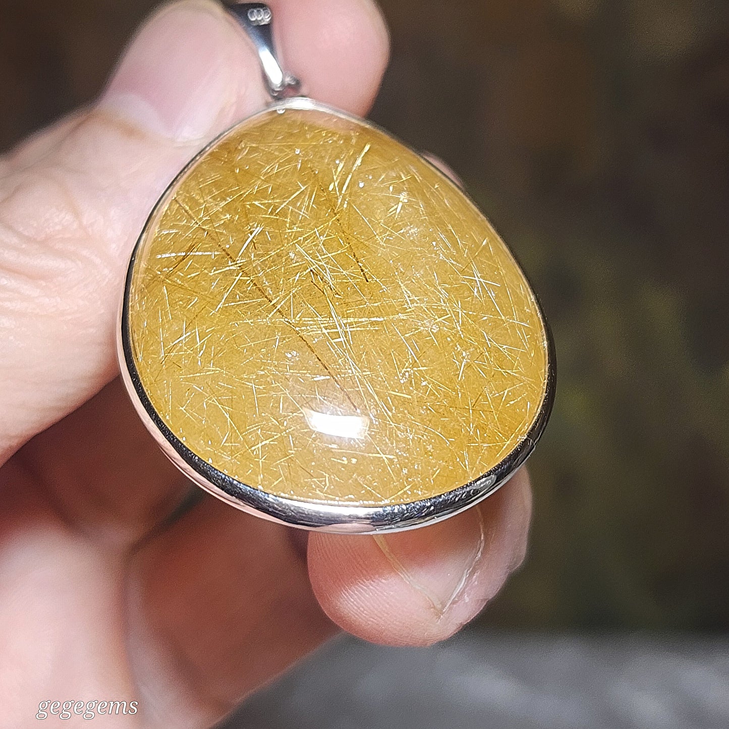 32.8 grams Large size Premium natural Rutilated Quartz 925 Silver pendant [Natural Crystal] 精品大号金丝发晶925银吊坠