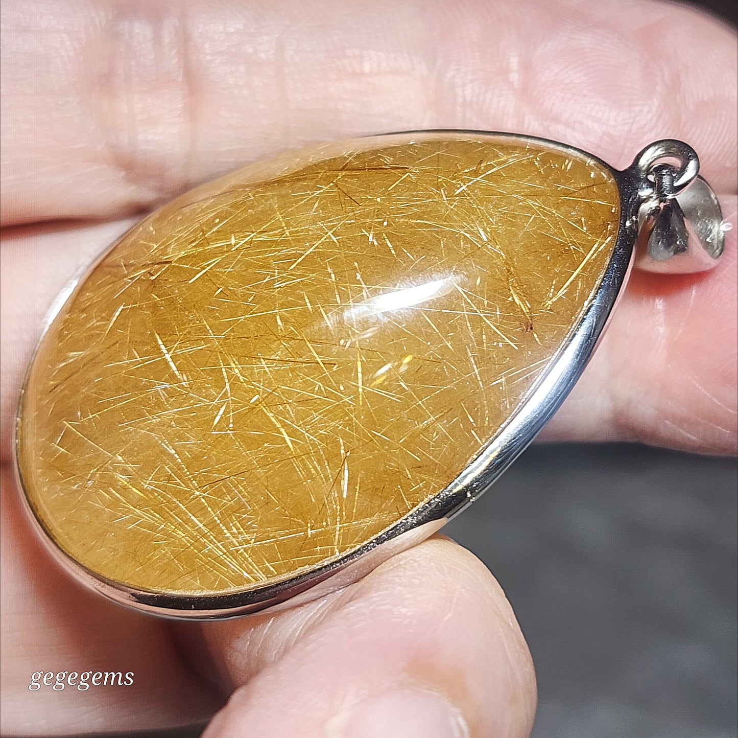 32.8 grams Large size Premium natural Rutilated Quartz 925 Silver pendant [Natural Crystal] 精品大号金丝发晶925银吊坠