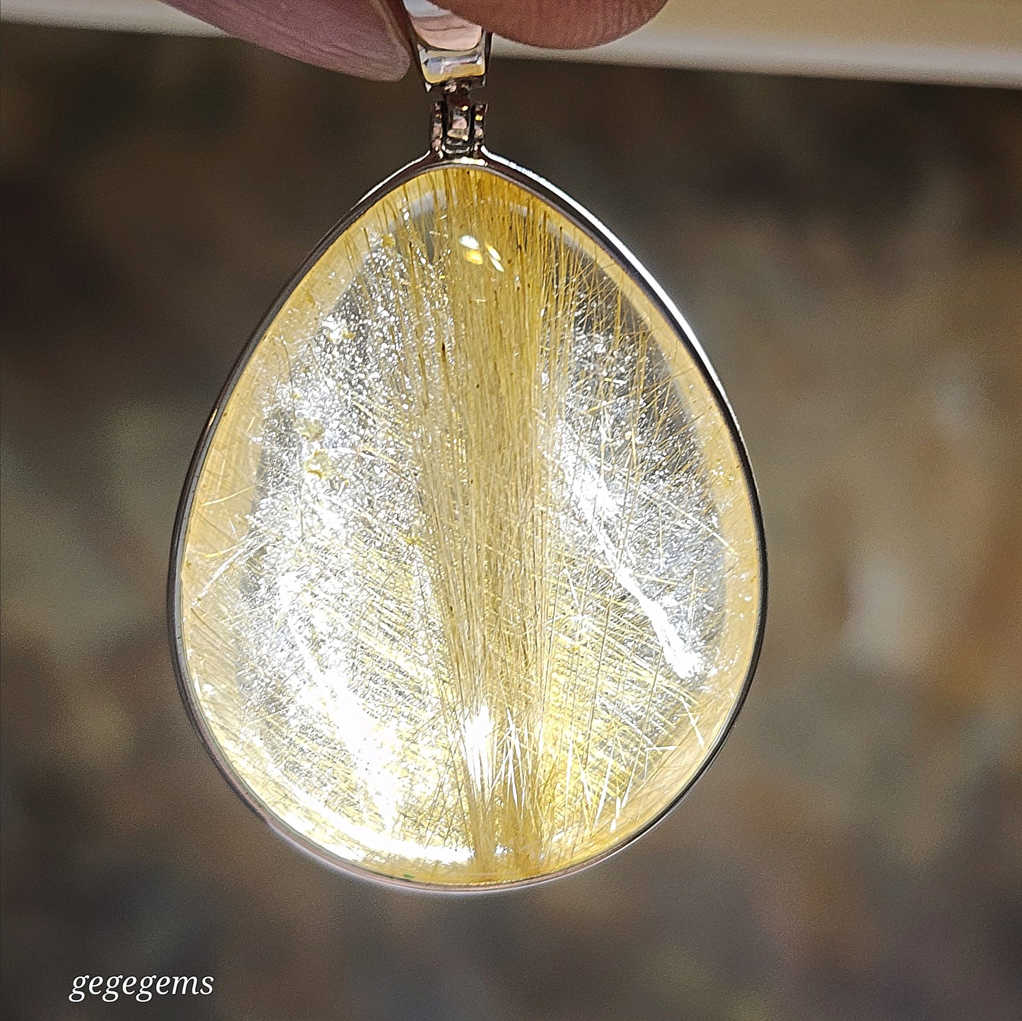 16.38 grams Premium natural Rutilated Quartz 925 Silver pendant [Natural Crystal] 精品金丝发晶925银吊坠