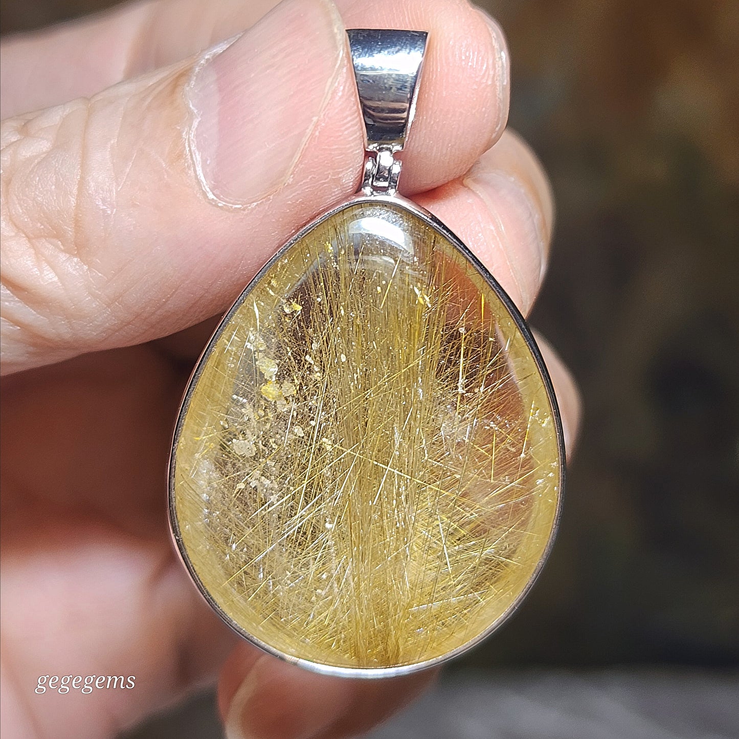 16.38 grams Premium natural Rutilated Quartz 925 Silver pendant [Natural Crystal] 精品金丝发晶925银吊坠