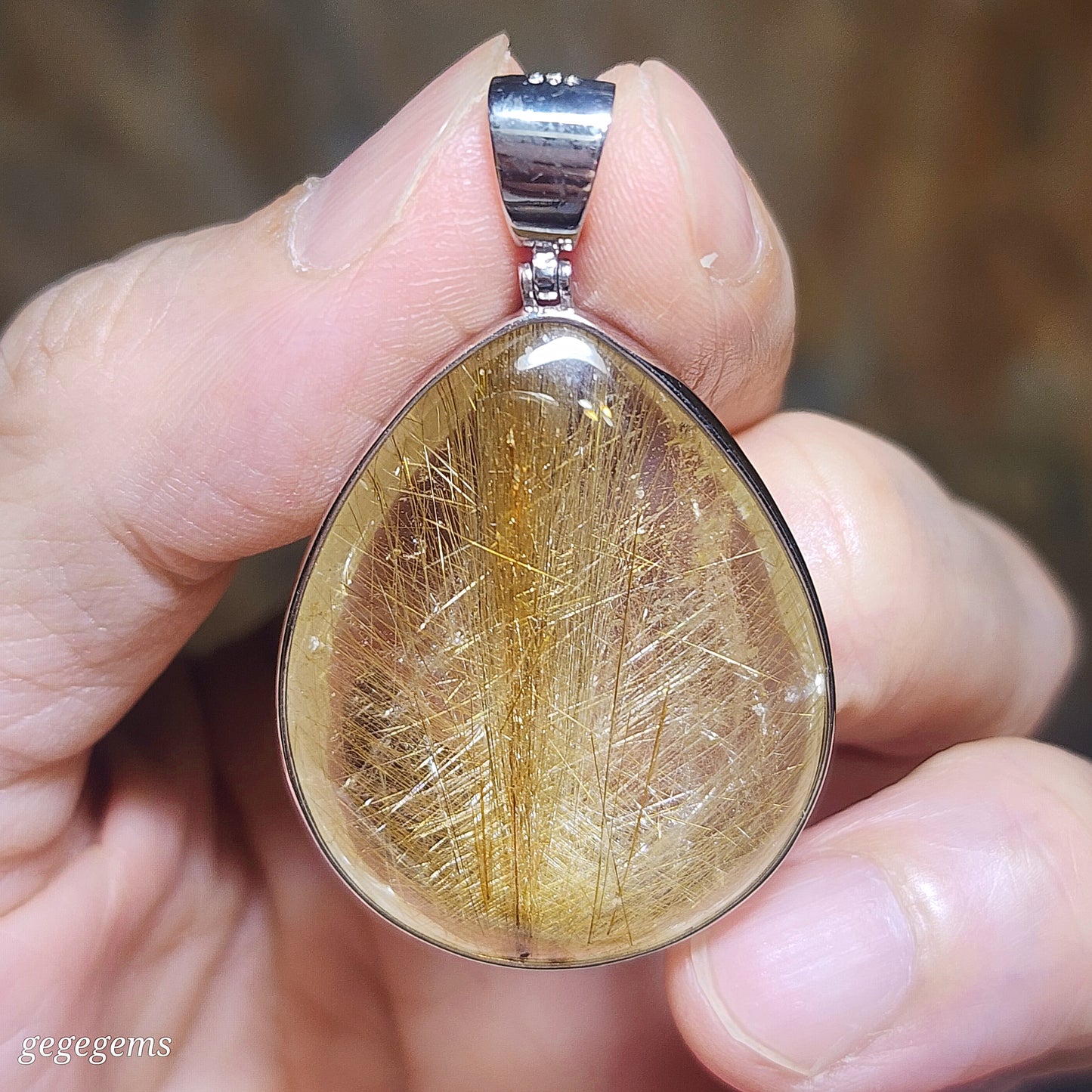 16.38 grams Premium natural Rutilated Quartz 925 Silver pendant [Natural Crystal] 精品金丝发晶925银吊坠