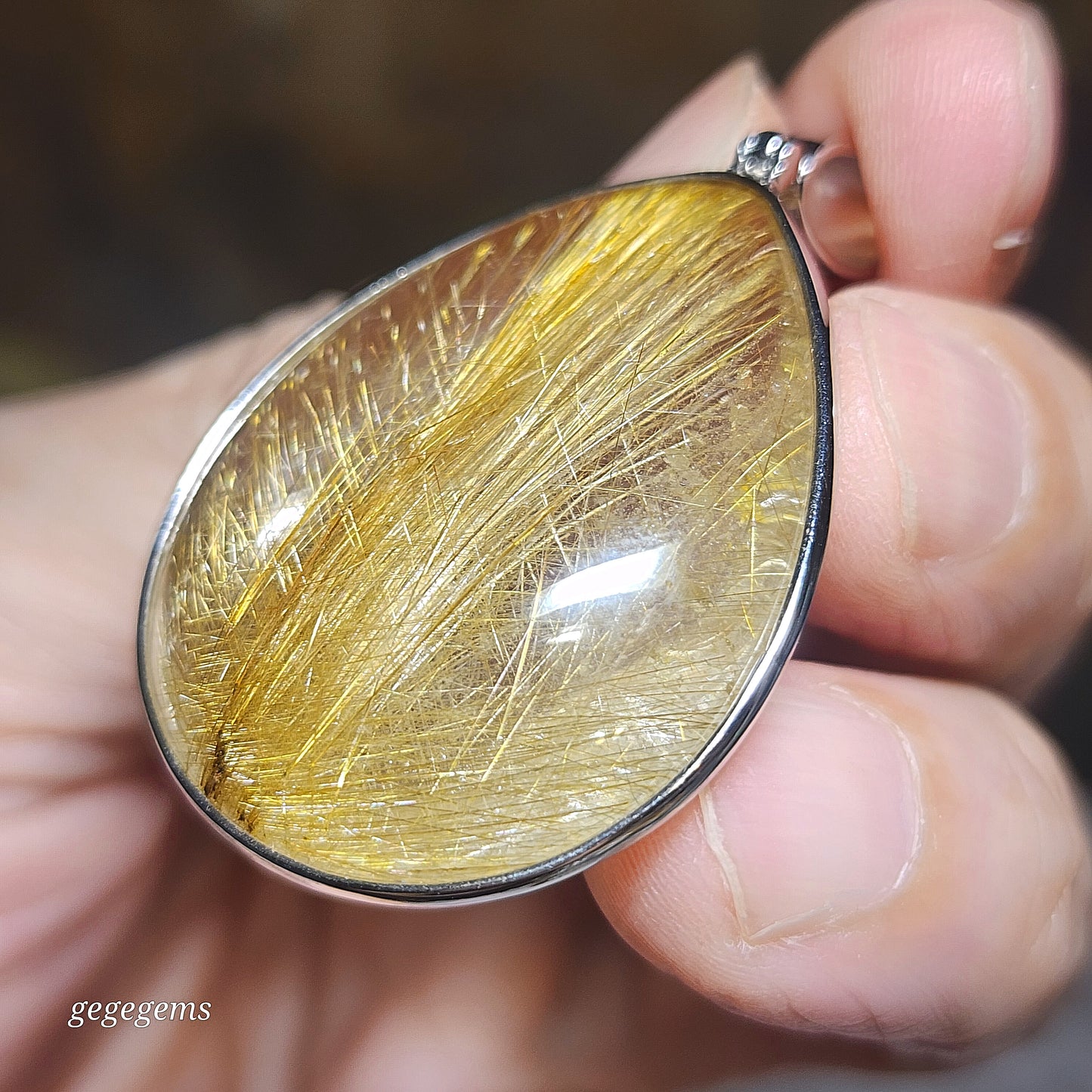 16.38 grams Premium natural Rutilated Quartz 925 Silver pendant [Natural Crystal] 精品金丝发晶925银吊坠