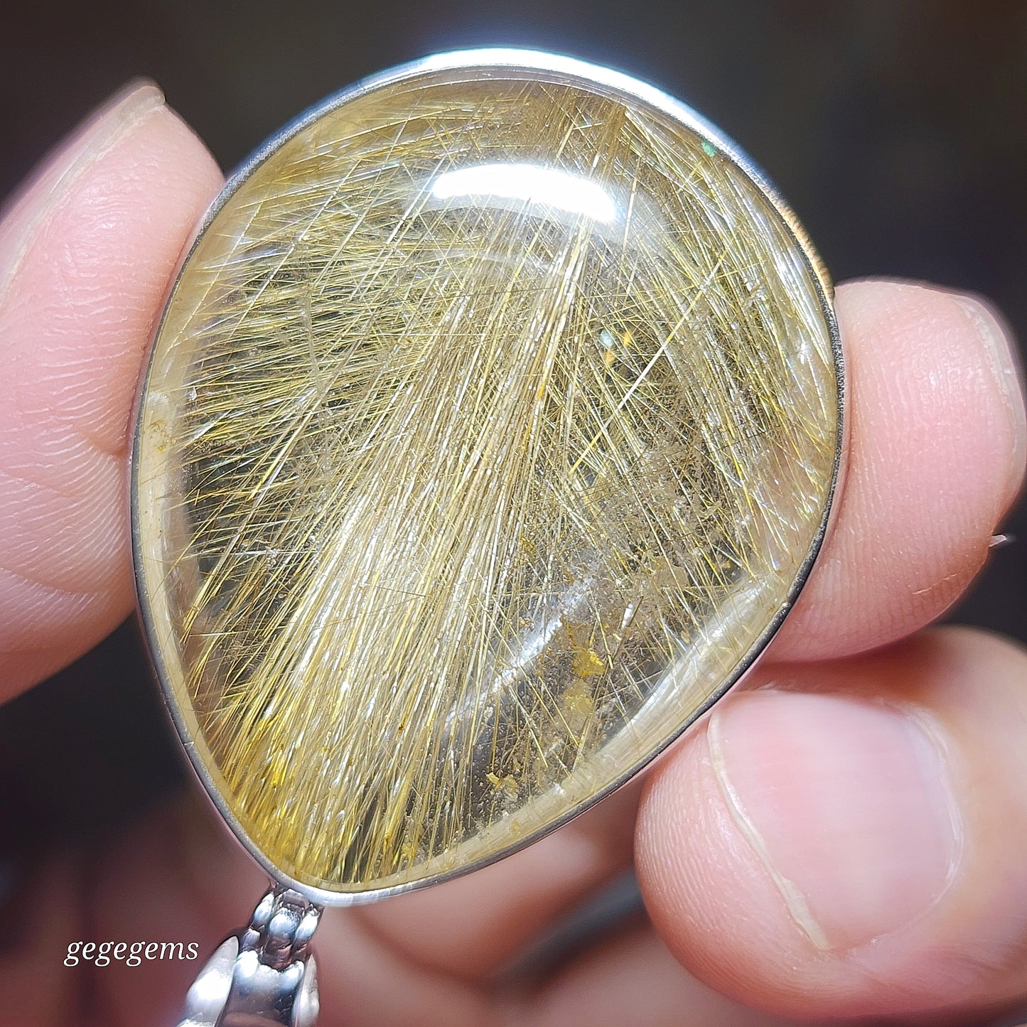16.38 grams Premium natural Rutilated Quartz 925 Silver pendant [Natural Crystal] 精品金丝发晶925银吊坠
