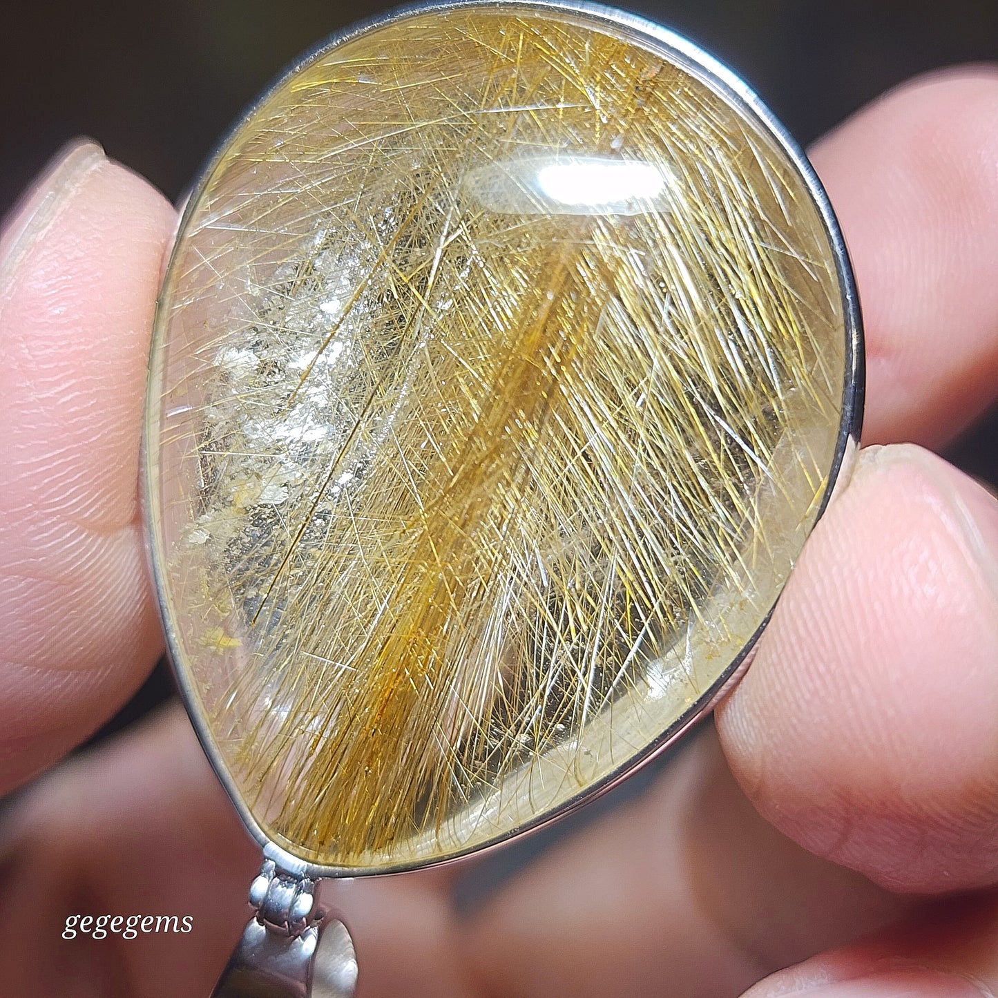 16.38 grams Premium natural Rutilated Quartz 925 Silver pendant [Natural Crystal] 精品金丝发晶925银吊坠