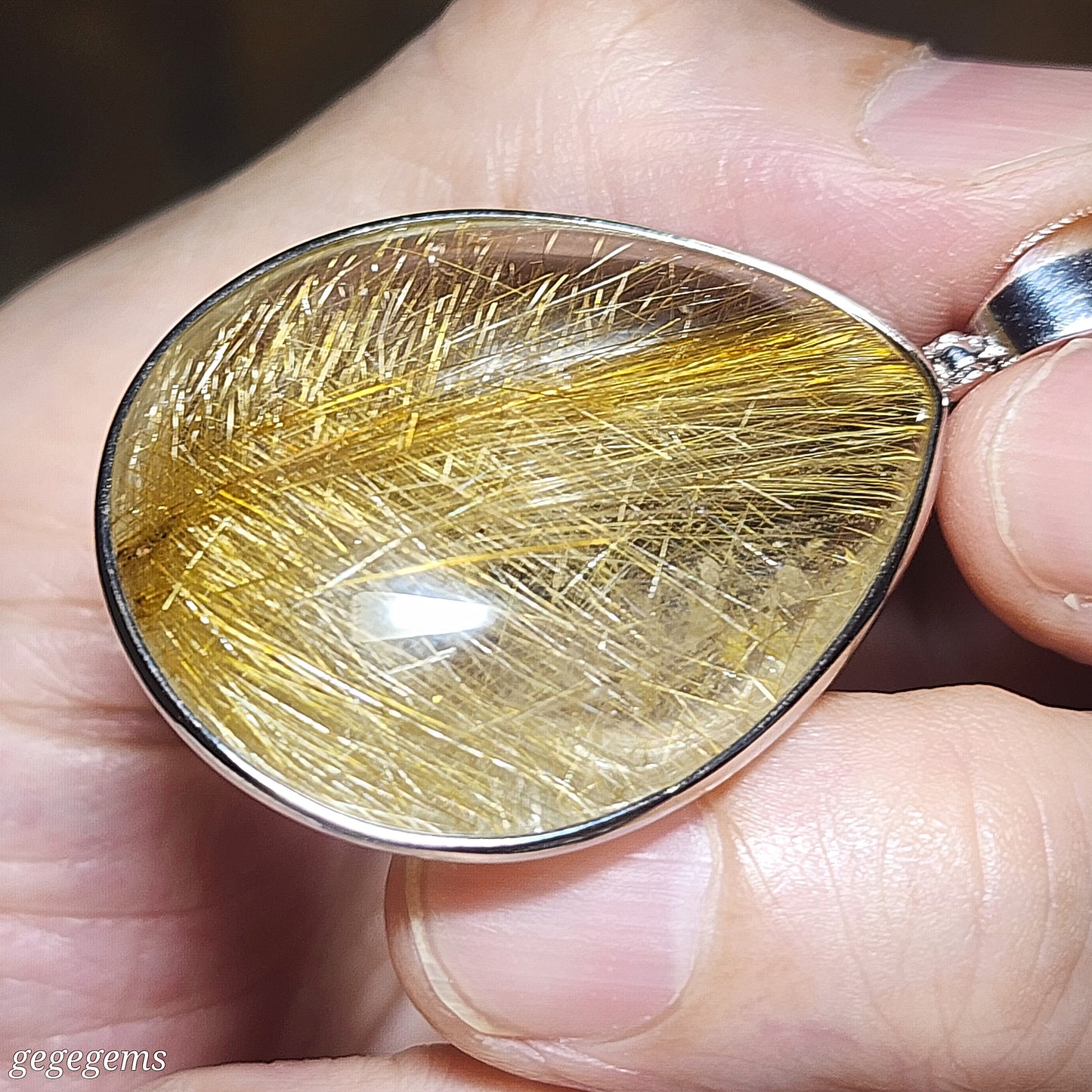16.38 grams Premium natural Rutilated Quartz 925 Silver pendant [Natural Crystal] 精品金丝发晶925银吊坠