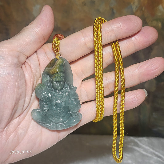 Type A Jadeite Premium yellow light blue green Ji Gong Jade pendant (with certificate) [Natual Crystal] 精品翡翠A货黄翡浅蓝绿鸿运当头济公活佛吊坠(带证书)