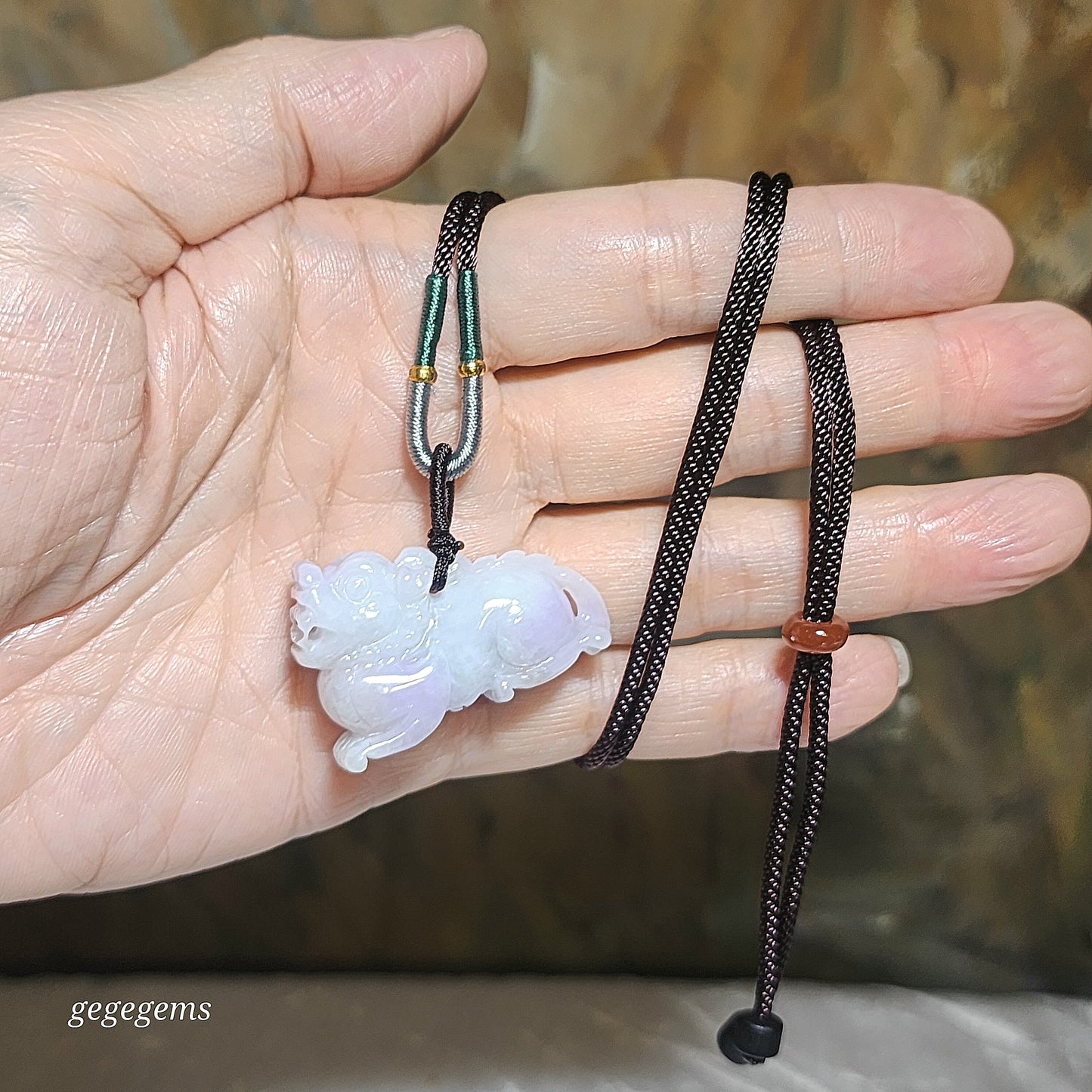 Premium Type A Jadeite light lavender light green Qilin Jade pendant (with certificate) 优质翡翠淡紫淡绿麒麟吊坠(带证书)