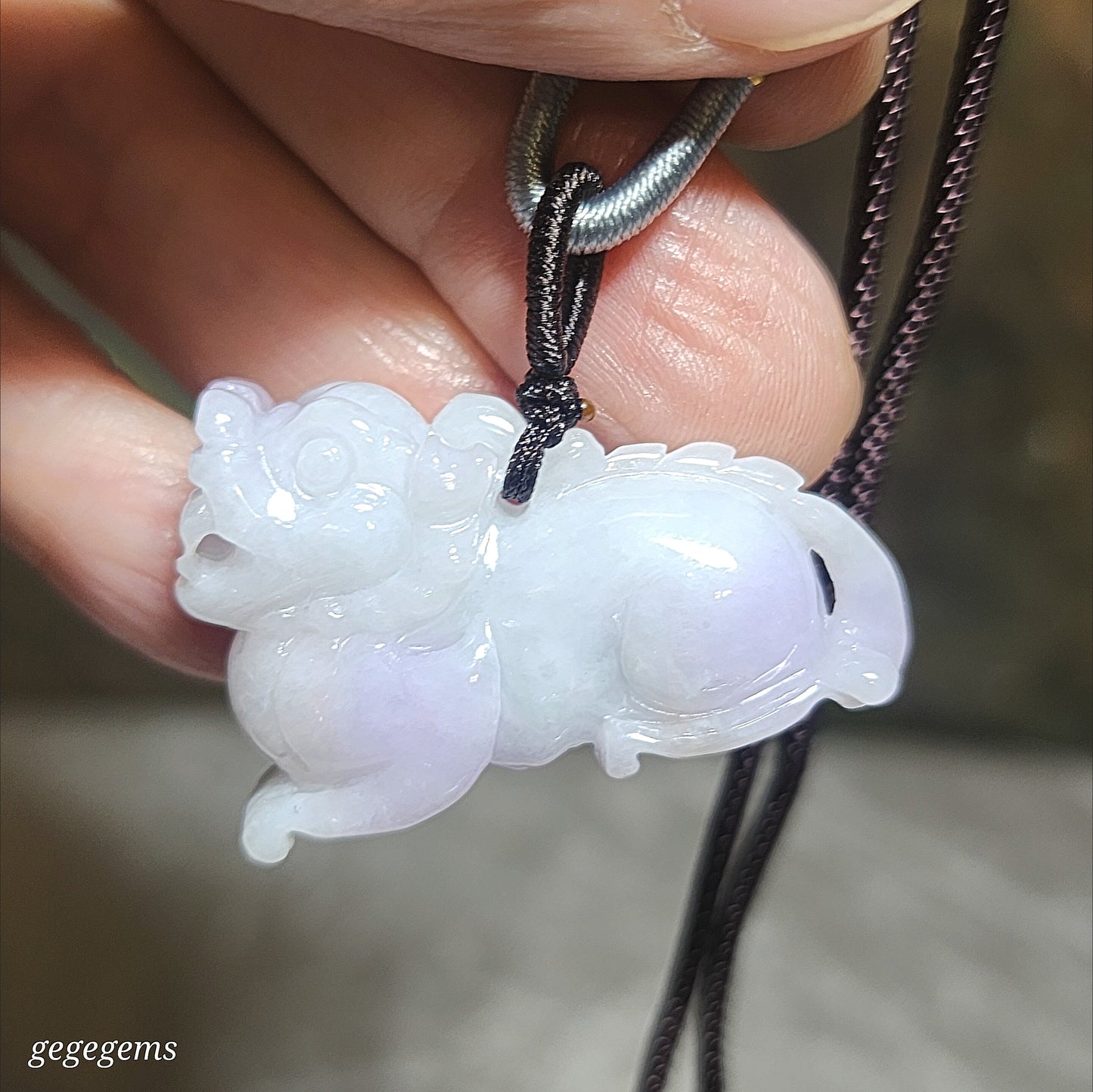Premium Type A Jadeite light lavender light green Qilin Jade pendant (with certificate) 优质翡翠淡紫淡绿麒麟吊坠(带证书)