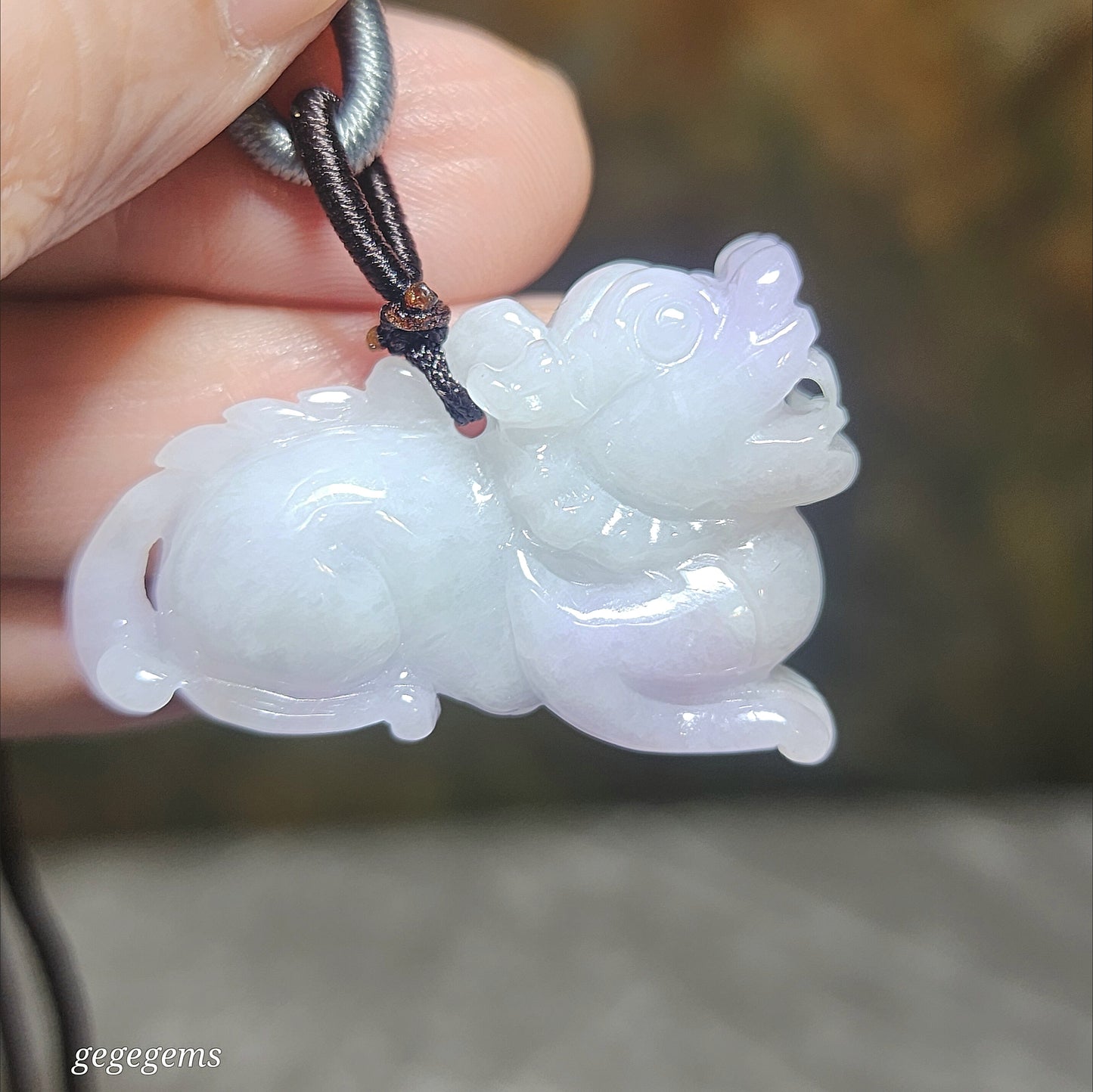 Premium Type A Jadeite light lavender light green Qilin Jade pendant (with certificate) 优质翡翠淡紫淡绿麒麟吊坠(带证书)