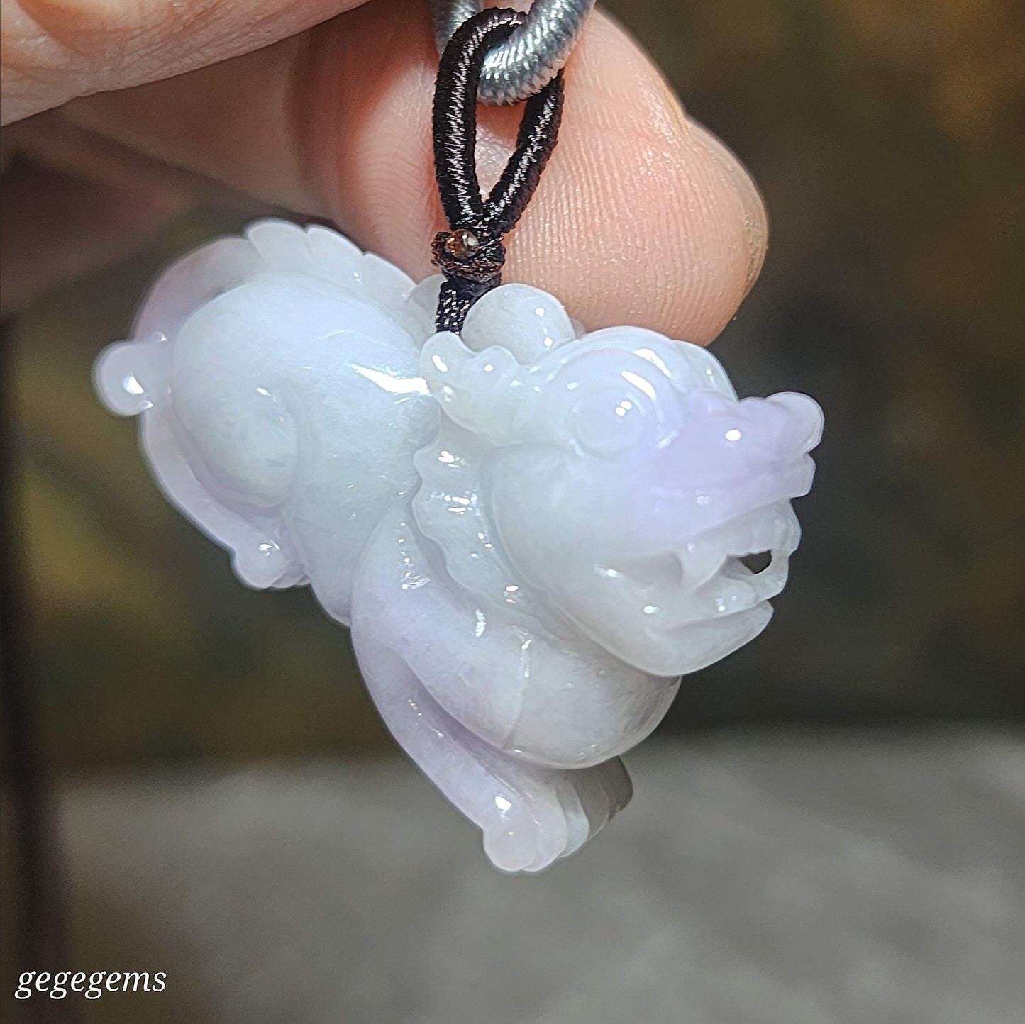 Premium Type A Jadeite light lavender light green Qilin Jade pendant (with certificate) 优质翡翠淡紫淡绿麒麟吊坠(带证书)