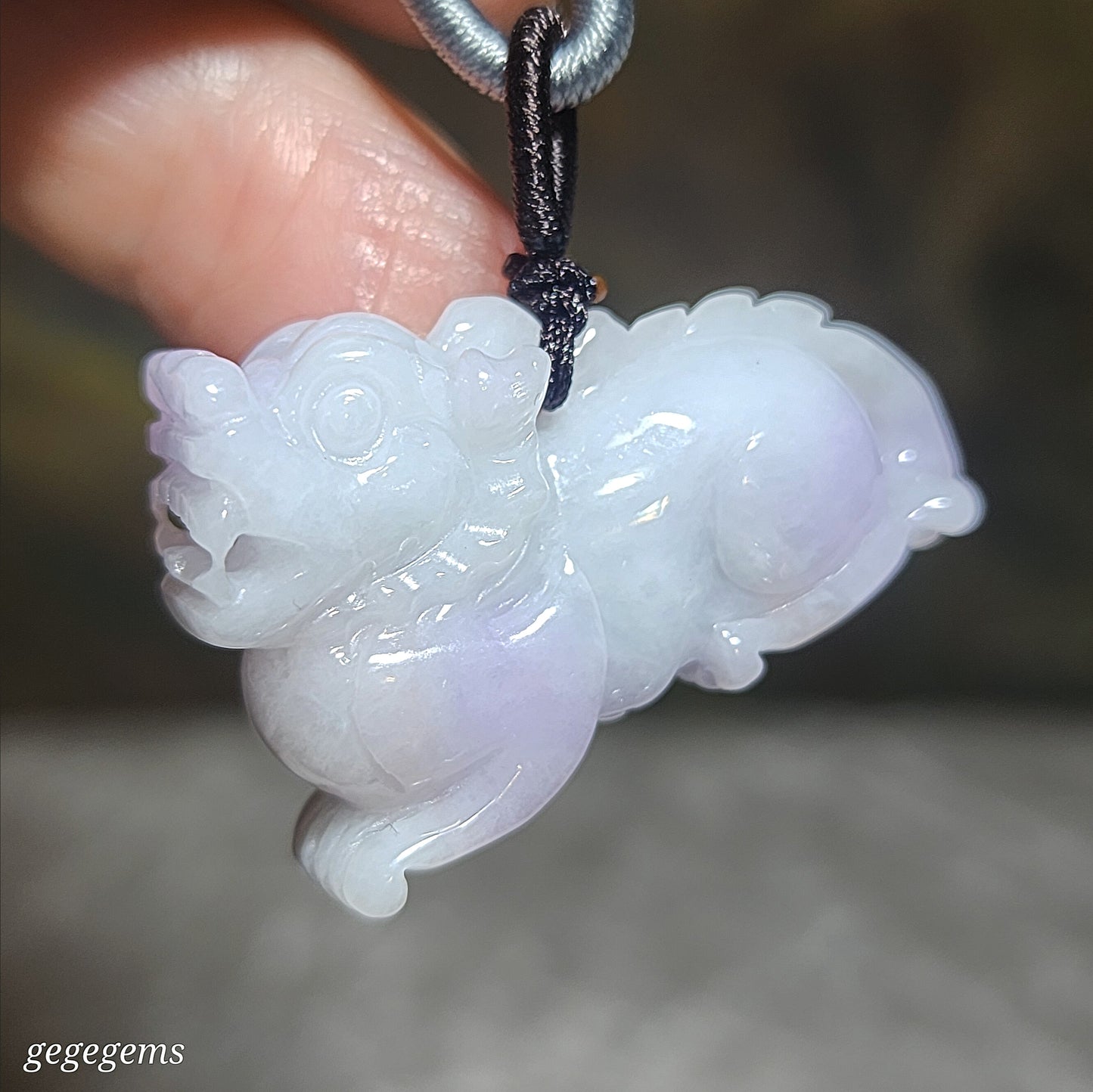 Premium Type A Jadeite light lavender light green Qilin Jade pendant (with certificate) 优质翡翠淡紫淡绿麒麟吊坠(带证书)