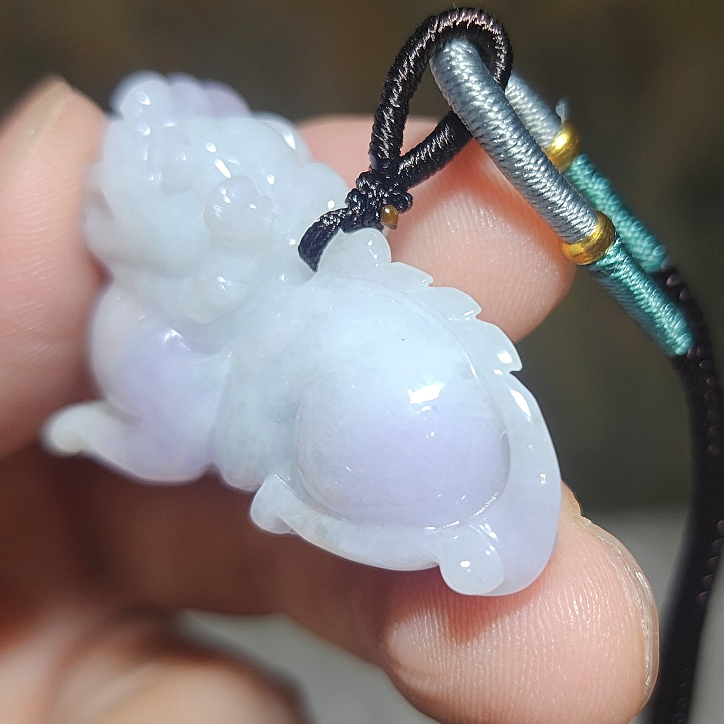 Premium Type A Jadeite light lavender light green Qilin Jade pendant (with certificate) 优质翡翠淡紫淡绿麒麟吊坠(带证书)
