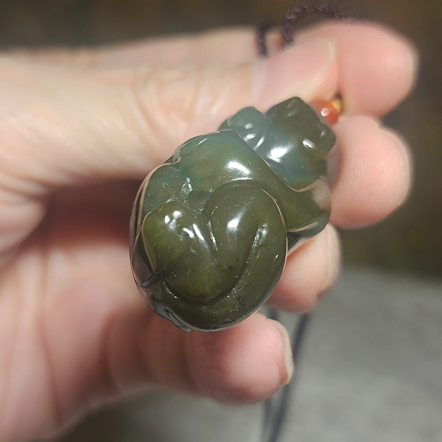 Premium Nephrite caramel brown blue green good greasiness 3 dimensional Monkey & Gold Ingot Jade pendant (with certificate) 优质且末蓝调糖青白細腻油润和田玉猴子元宝吊坠(带证书)