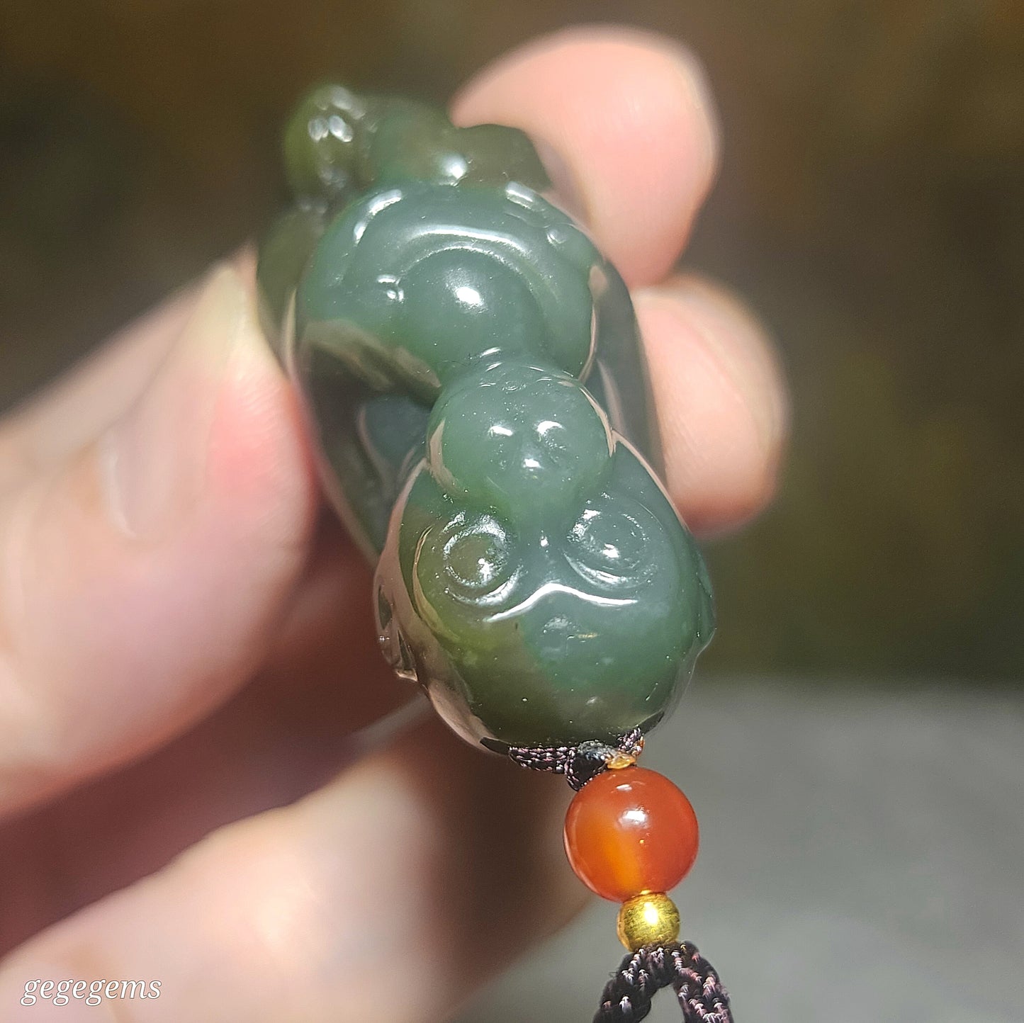 Premium Nephrite caramel brown blue green good greasiness 3 dimensional Monkey & Gold Ingot Jade pendant (with certificate) 优质且末蓝调糖青白細腻油润和田玉猴子元宝吊坠(带证书)