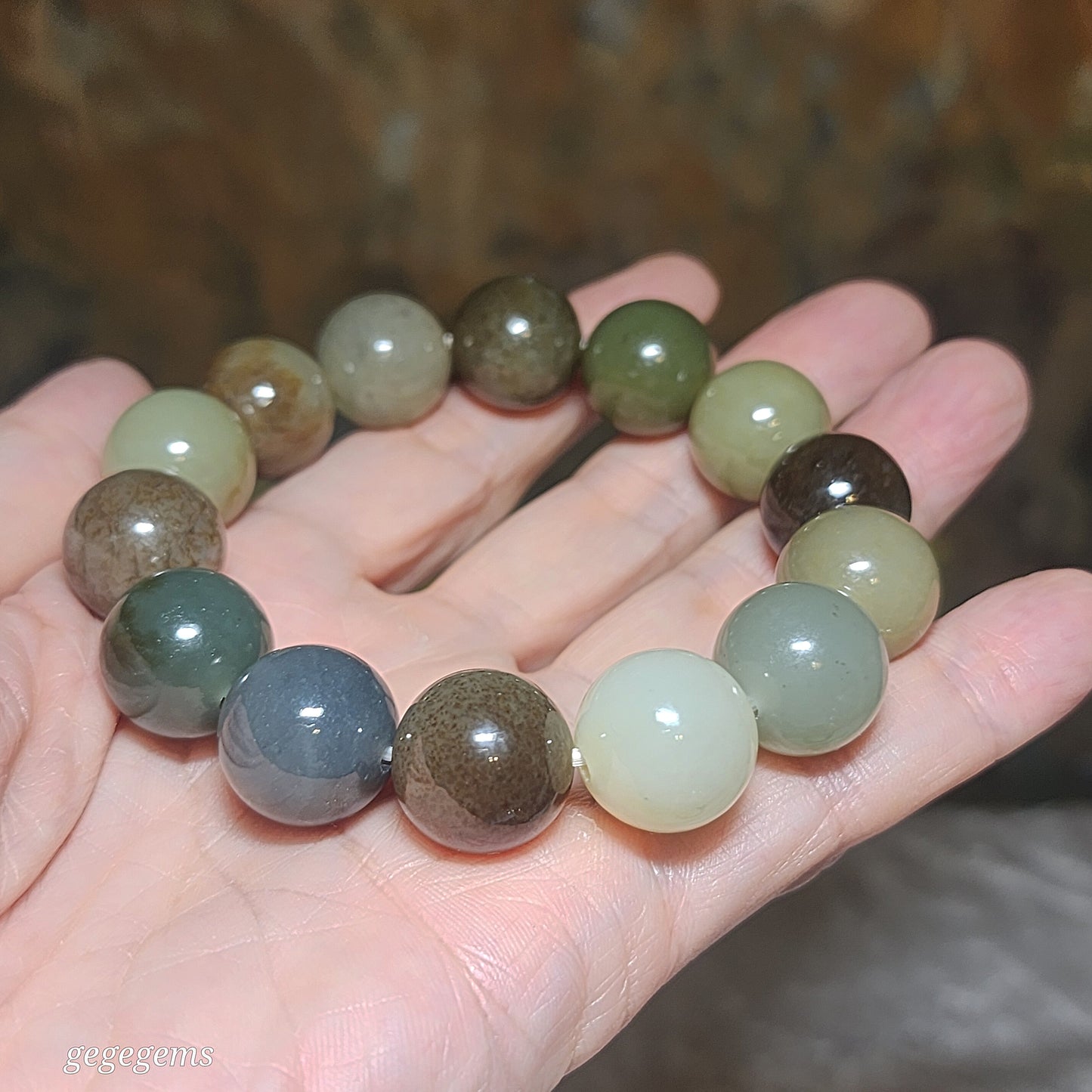 15.8mm Premium Nephrite multicolor bracelet (with certificate) 精品和田玉多宝手链(带证书) 黄口烟紫且末蓝调糖暖白青白等