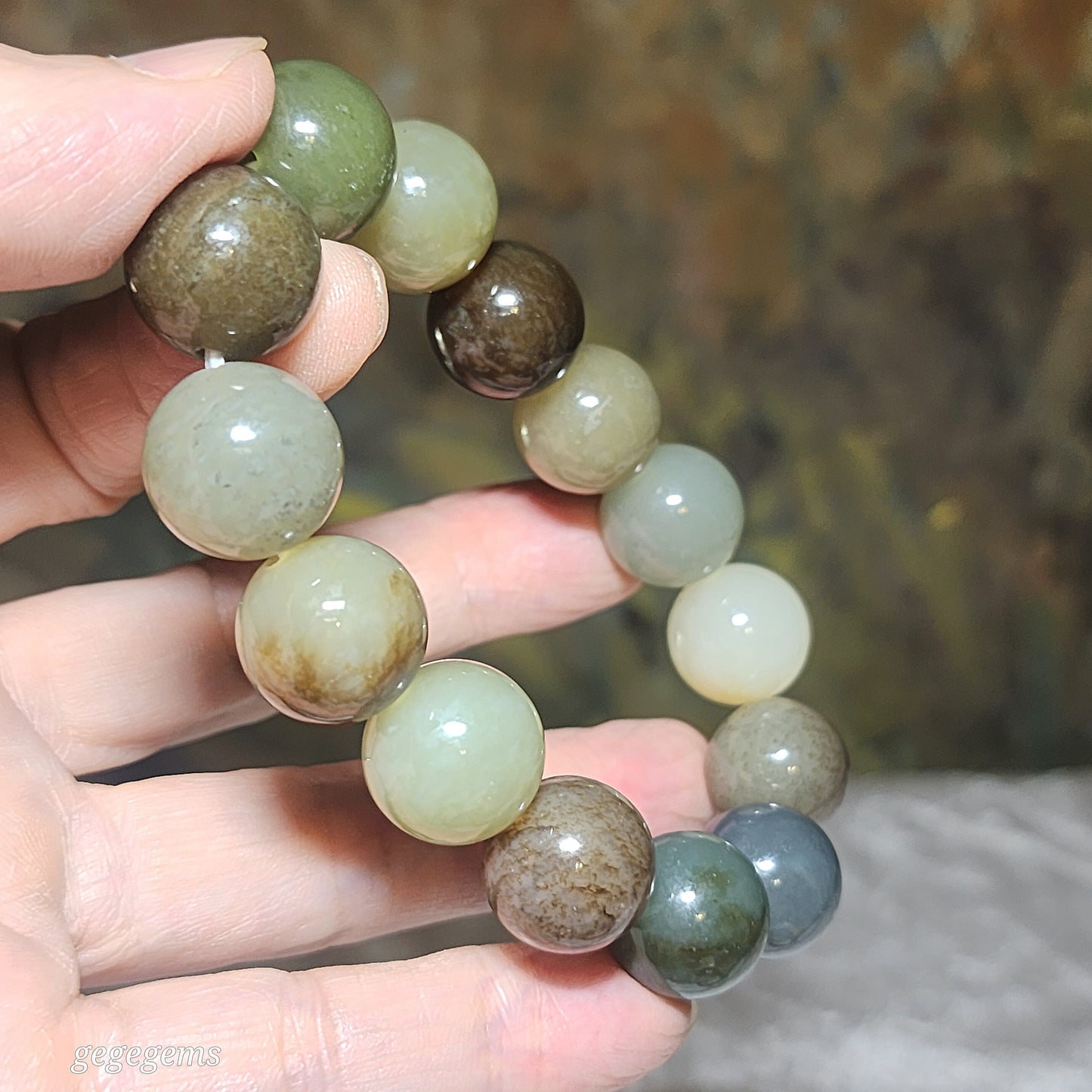 15.8mm Premium Nephrite multicolor bracelet (with certificate) 精品和田玉多宝手链(带证书) 黄口烟紫且末蓝调糖暖白青白等