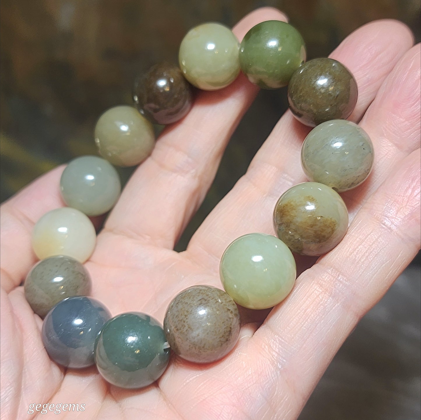 15.8mm Premium Nephrite multicolor bracelet (with certificate) 精品和田玉多宝手链(带证书) 黄口烟紫且末蓝调糖暖白青白等