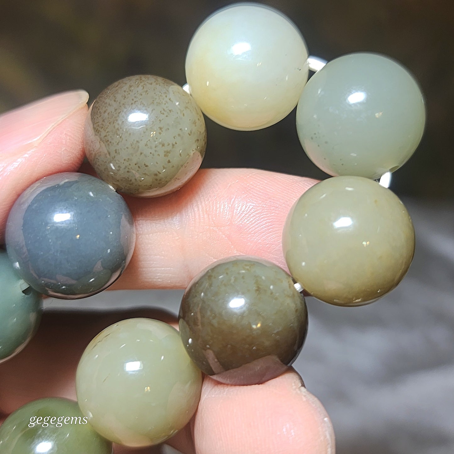 15.8mm Premium Nephrite multicolor bracelet (with certificate) 精品和田玉多宝手链(带证书) 黄口烟紫且末蓝调糖暖白青白等