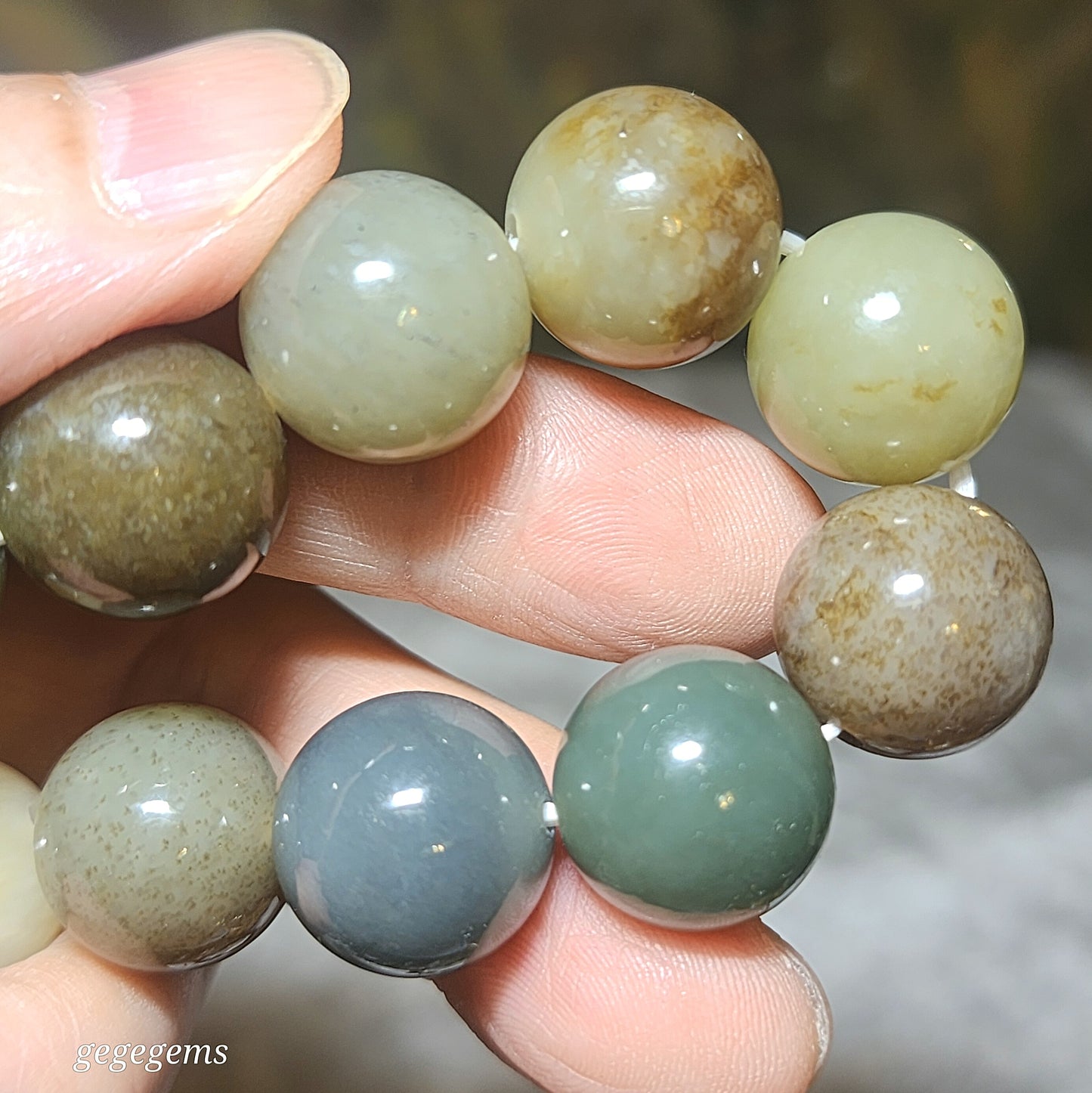 15.8mm Premium Nephrite multicolor bracelet (with certificate) 精品和田玉多宝手链(带证书) 黄口烟紫且末蓝调糖暖白青白等