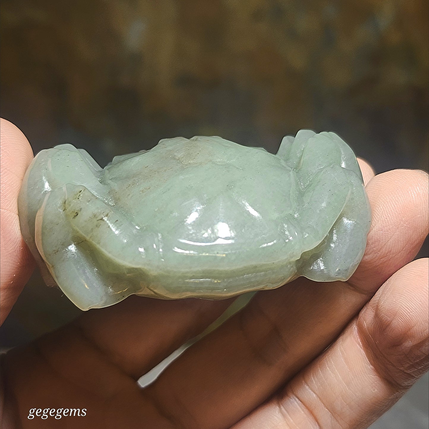 Premium Nephrite greasy Qinhua light green 3 dimensional Crab handheld display (with certificate) 精品和田玉青花墨玉细腻油润立体螃蟹八方来财茶宠把件小摆件(带证书)