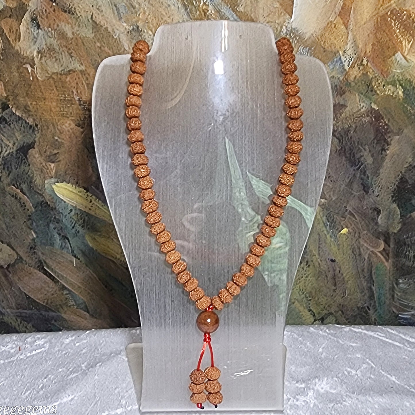 9.7mm Natural 9 Mukhi (Faces) "Coiling Dragon" abacus shape Rudraksha with 13.5mm Type A Yellow Jadeite 108 mala necklace [Natural unprocessed] 九瓣盘龙飞碟小金刚菩提配黄翡圆珠108念珠项链