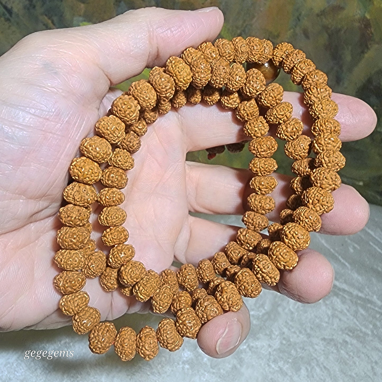 9.7mm Natural 9 Mukhi (Faces) "Coiling Dragon" abacus shape Rudraksha with 13.5mm Type A Yellow Jadeite 108 mala necklace [Natural unprocessed] 九瓣盘龙飞碟小金刚菩提配黄翡圆珠108念珠项链