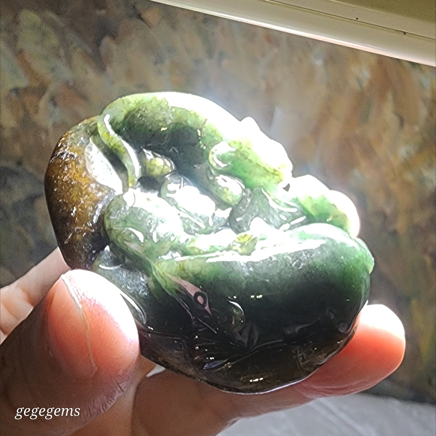 Type A Jadeite light green light yellow with "Jade skin" Rats & Coins palmstone/small display (with certificate) 翡翠A货带原玉皮浅绿淡黄双鼠运财把件小摆设(带证书)